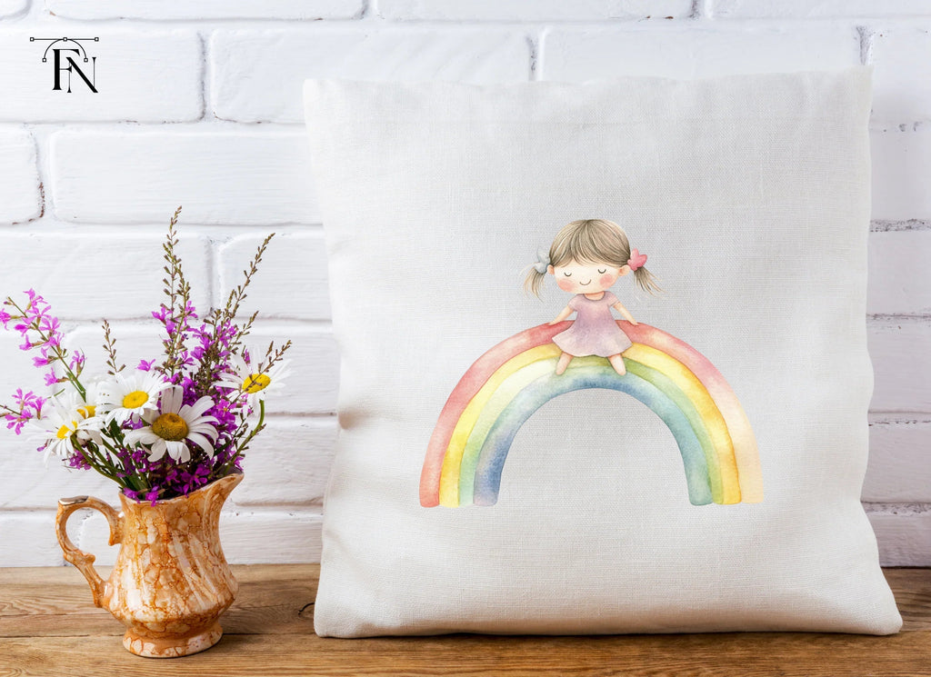 Sweet Girls on Rainbow Clipart Bundle