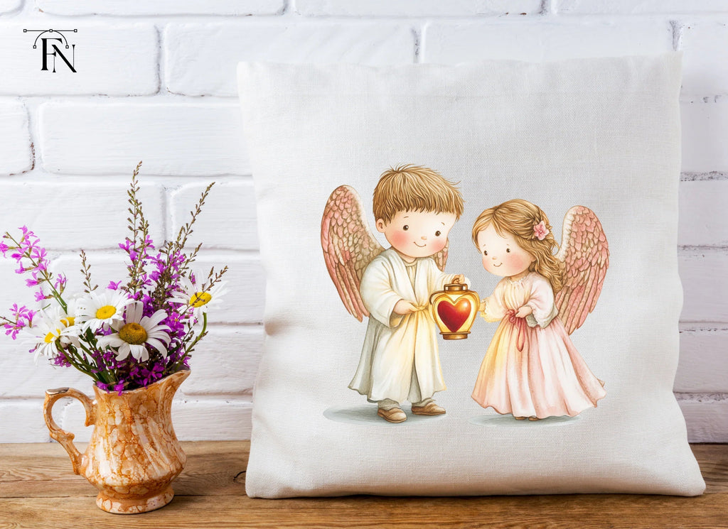 Cute Angel with Heart Lanterns Clipart Bundle