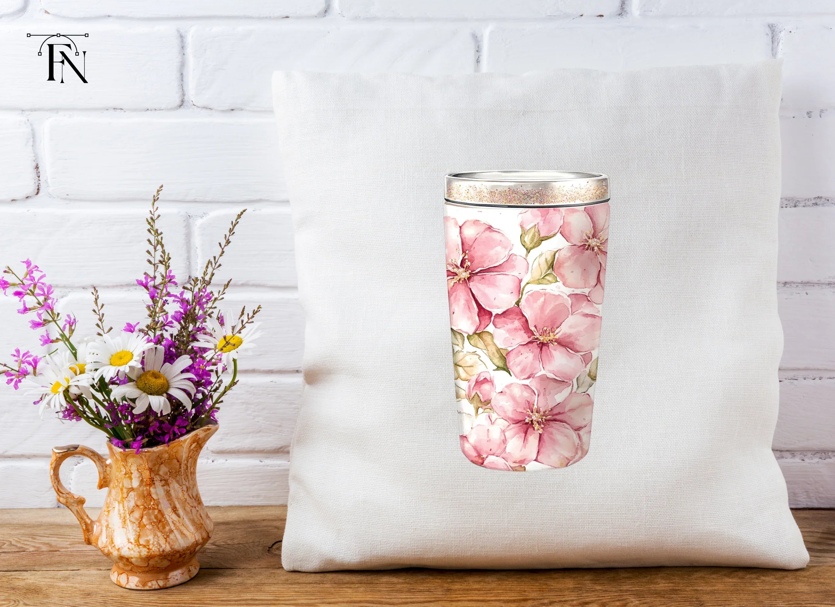 Pink Floral Tumbler Clipart Bundle
