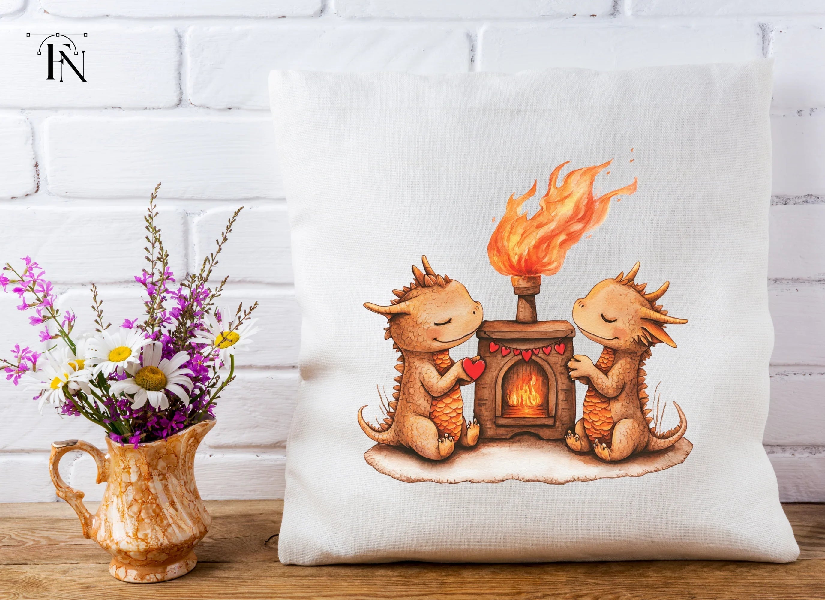 Valentine Dragons by Fireplace Clipart Bundle