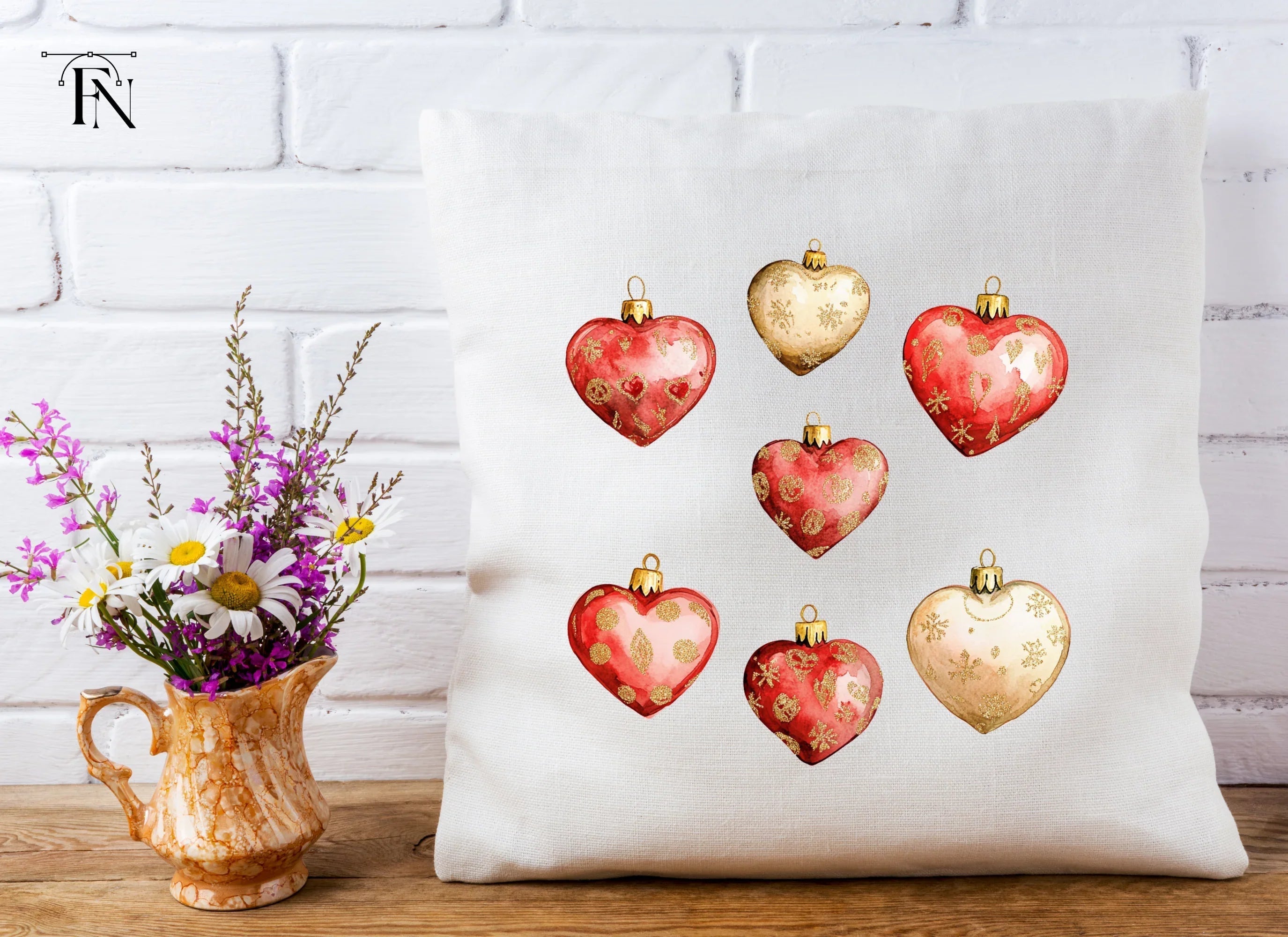 Festive Heart Ornament Clipart Bundle