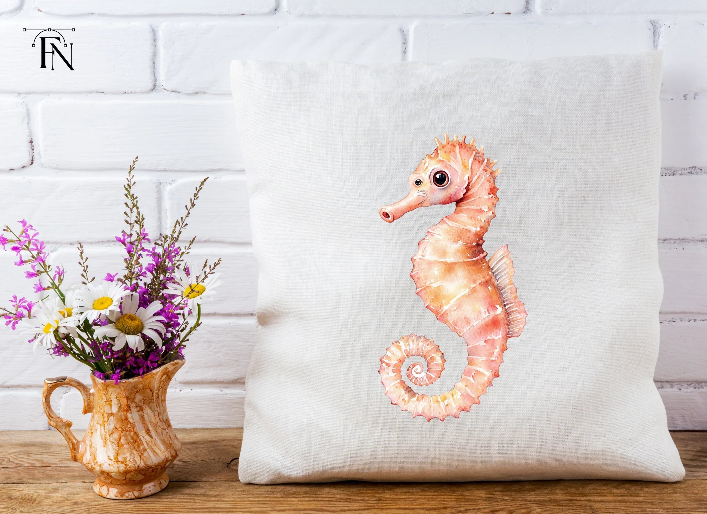 Pink and Orange Seahorse Clipart Bundle
