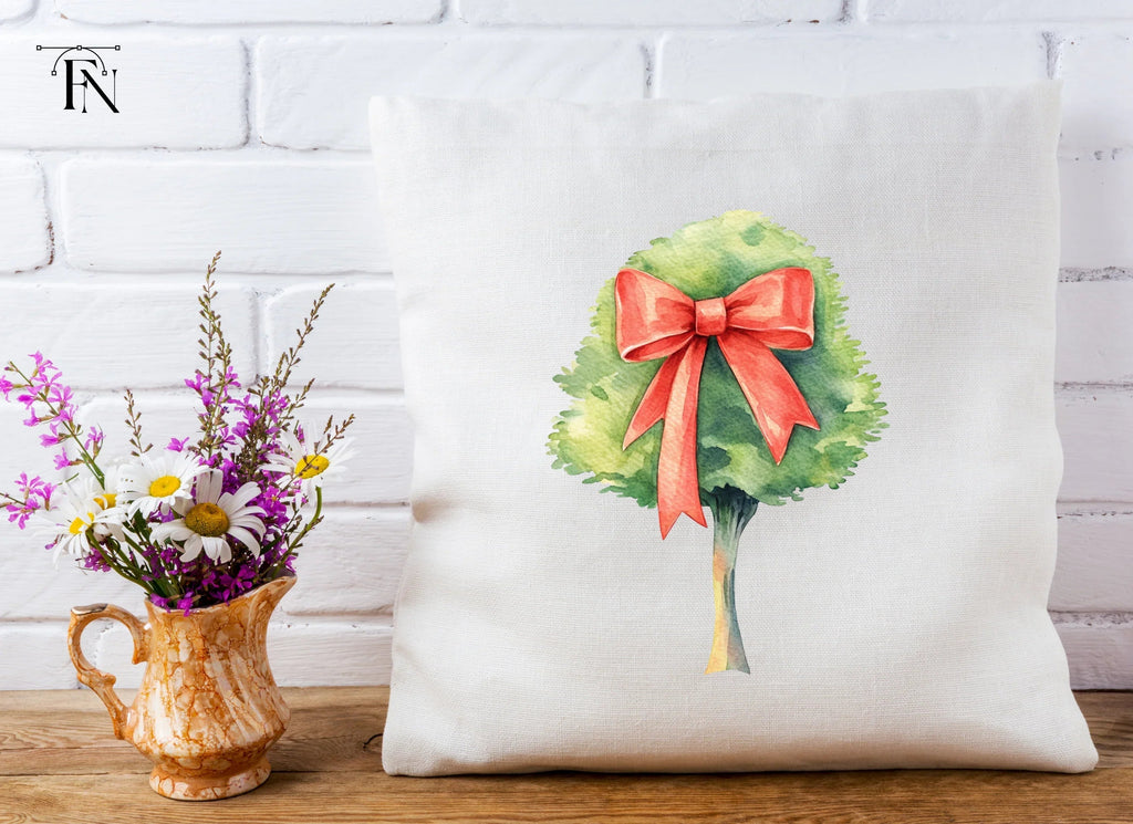 Green Trees with Red Bows Clipart Bundle