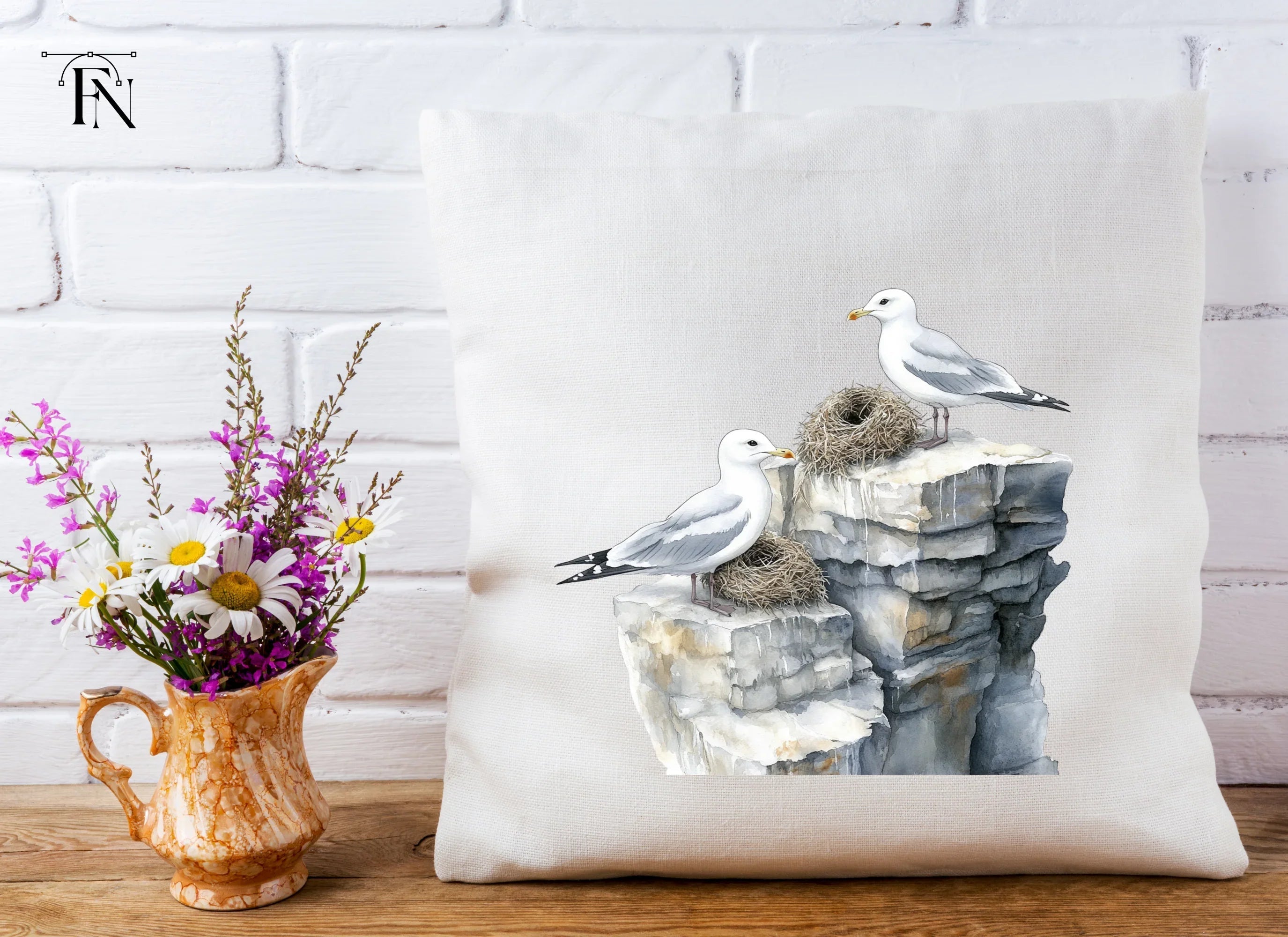 Seagulls on Rocks with Nests Clipart Bundle