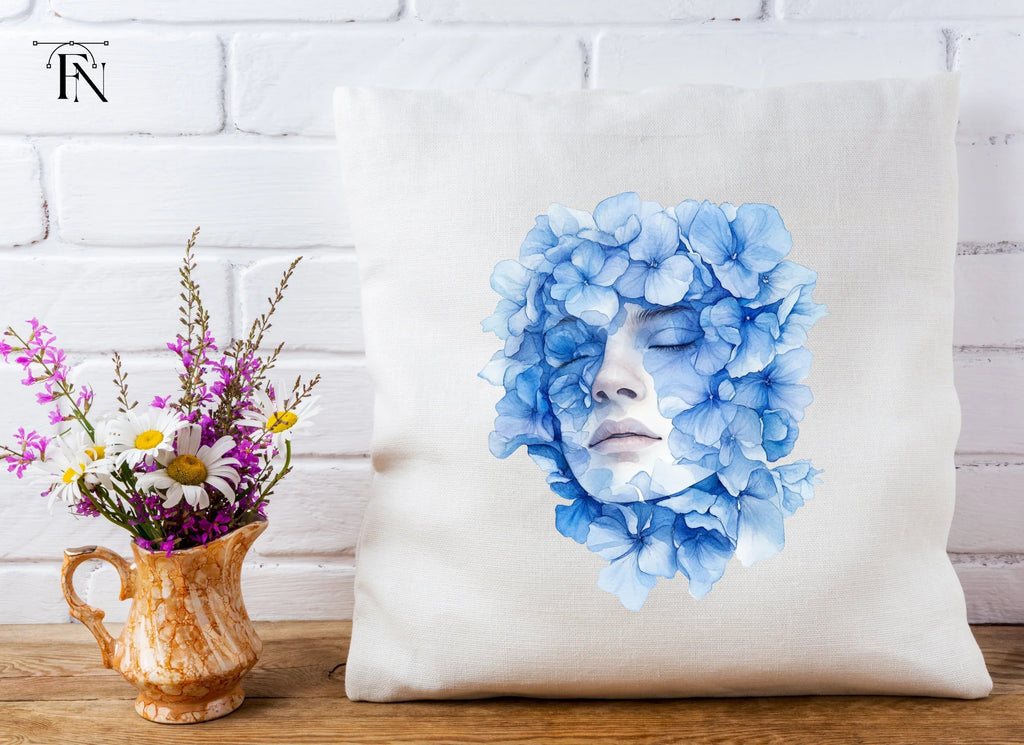 Blue Hydrangea Woman Face Clipart Bundle
