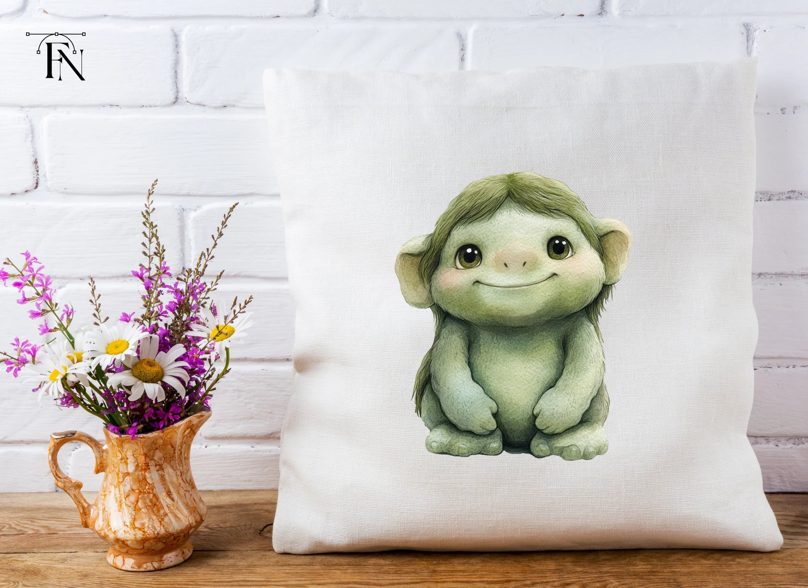 Cute Green Troll Creature Clipart Bundle