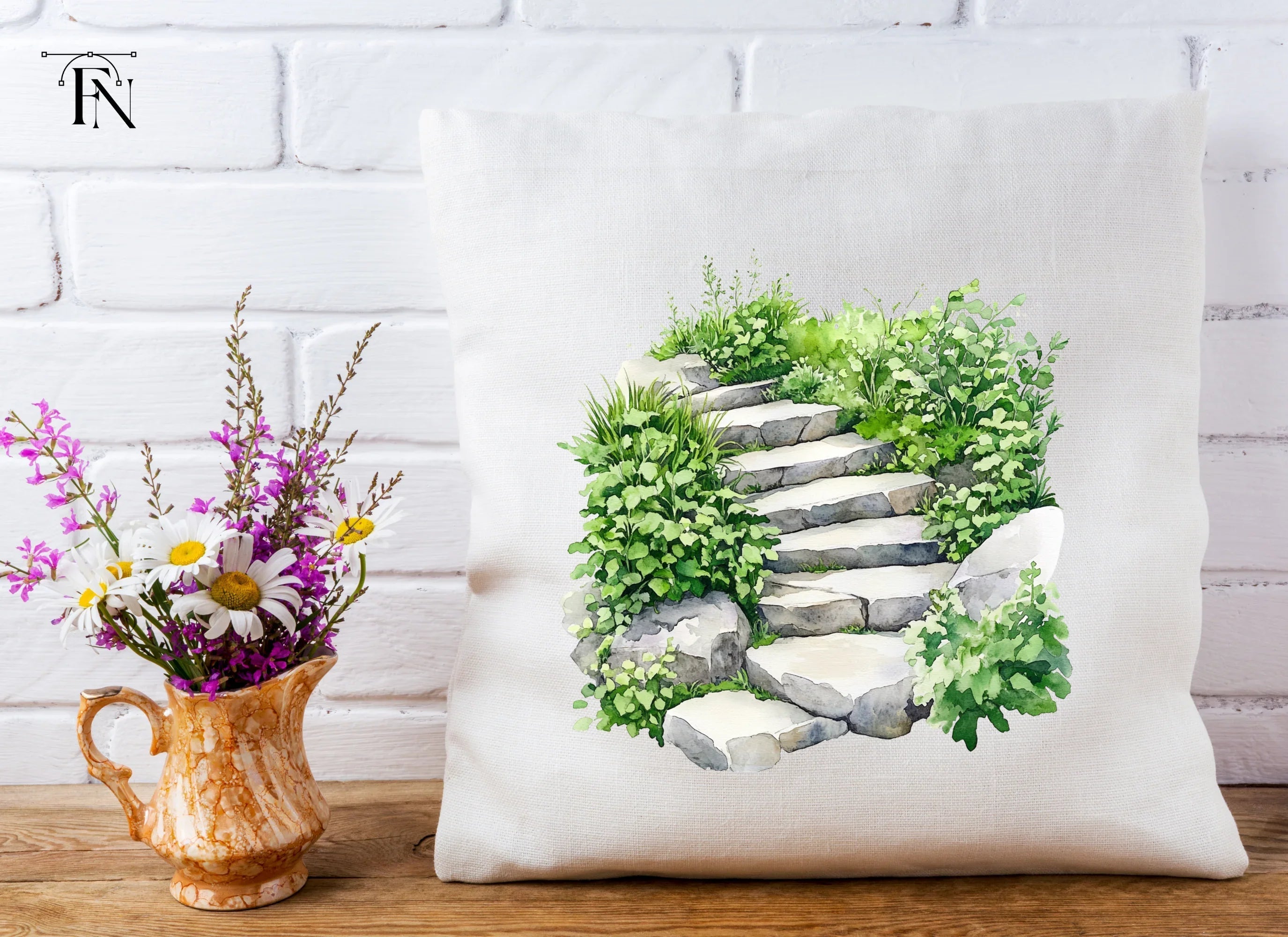 Stone Steps with Lush Greenery Clipart Bundle