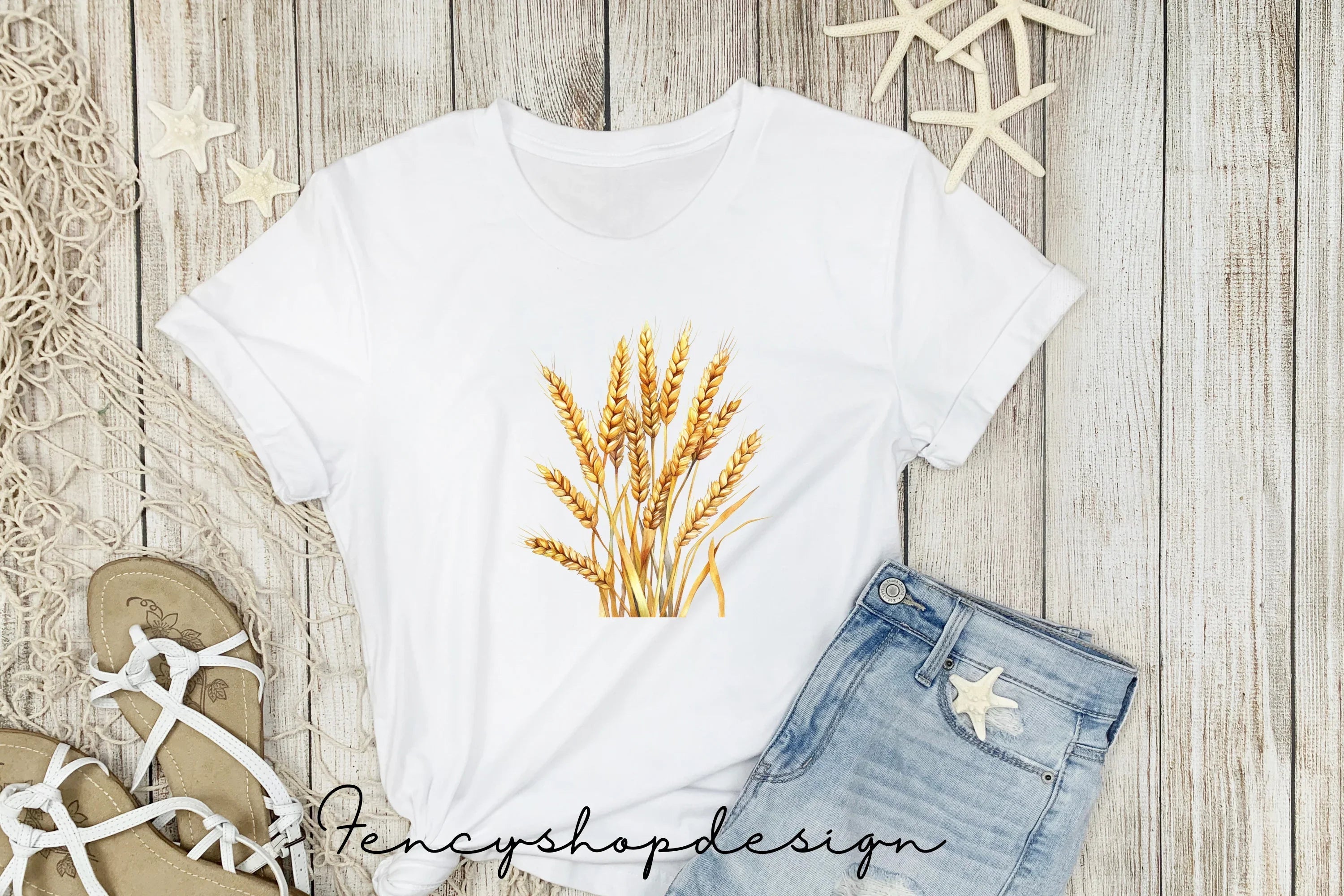 Golden Wheat Stalks Field Clipart Bundle
