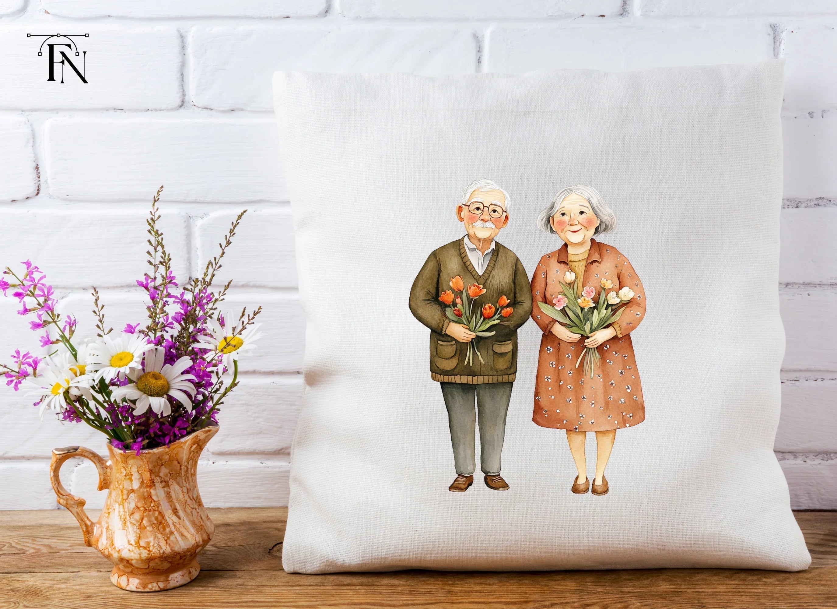 Elderly Couples with Flowers Clipart Bundle
