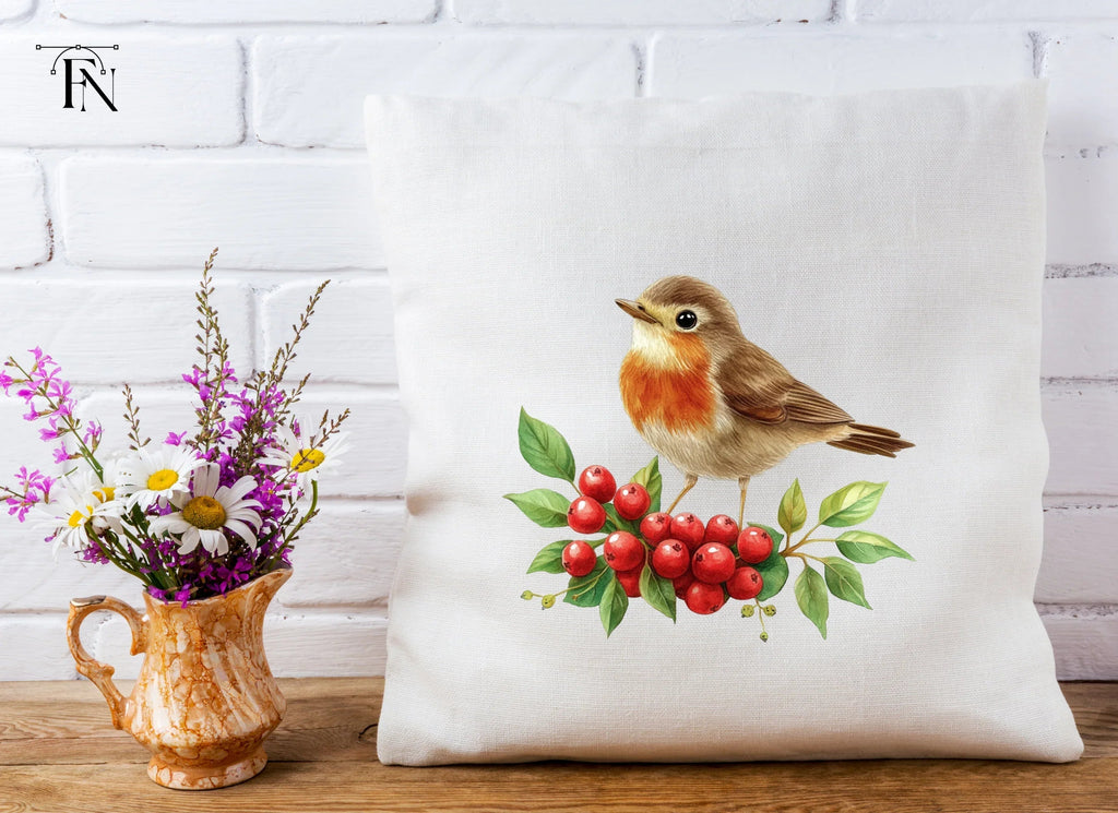 Robins with Holly Berries Clipart Bundle