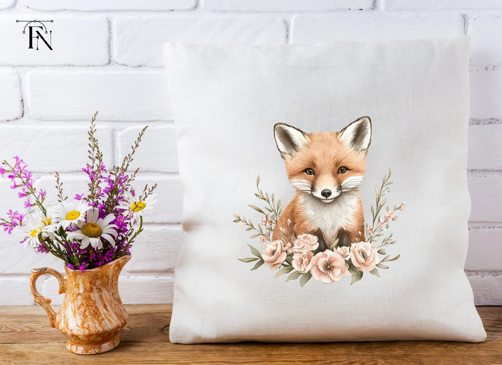 Adorable Fox with Pink Flowers Clipart Bundle