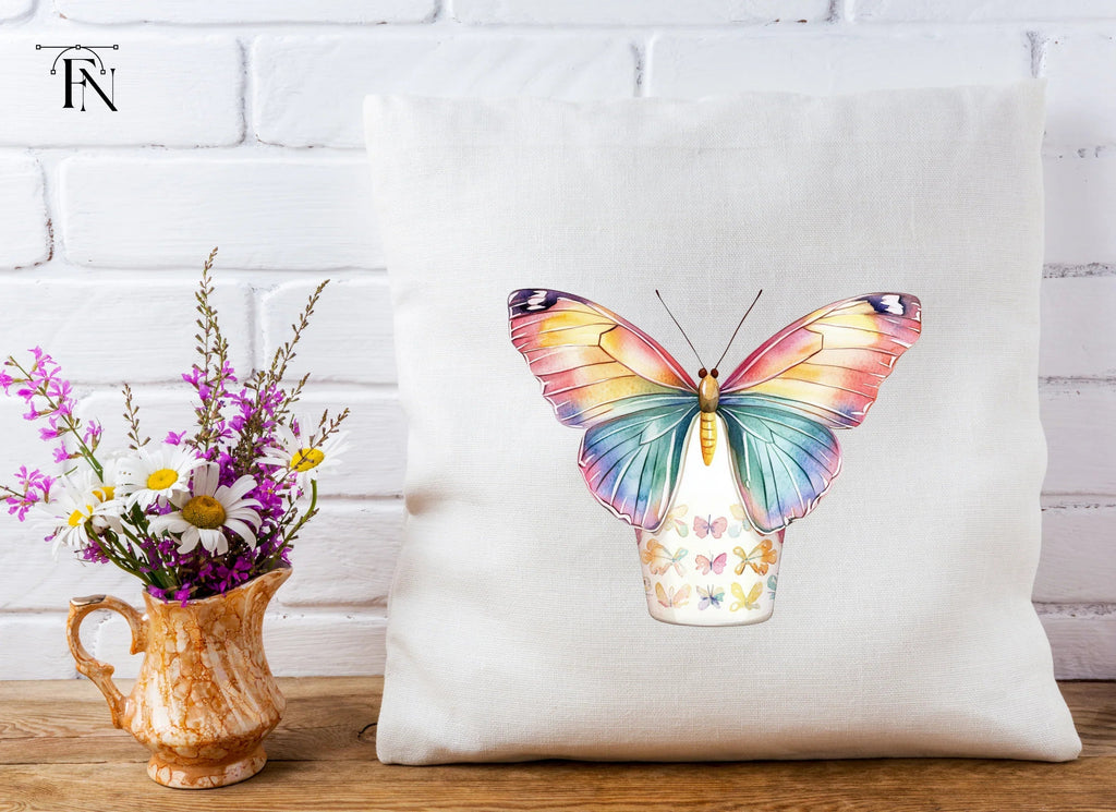 Rainbow Butterfly Floral Cup Clipart Bundle