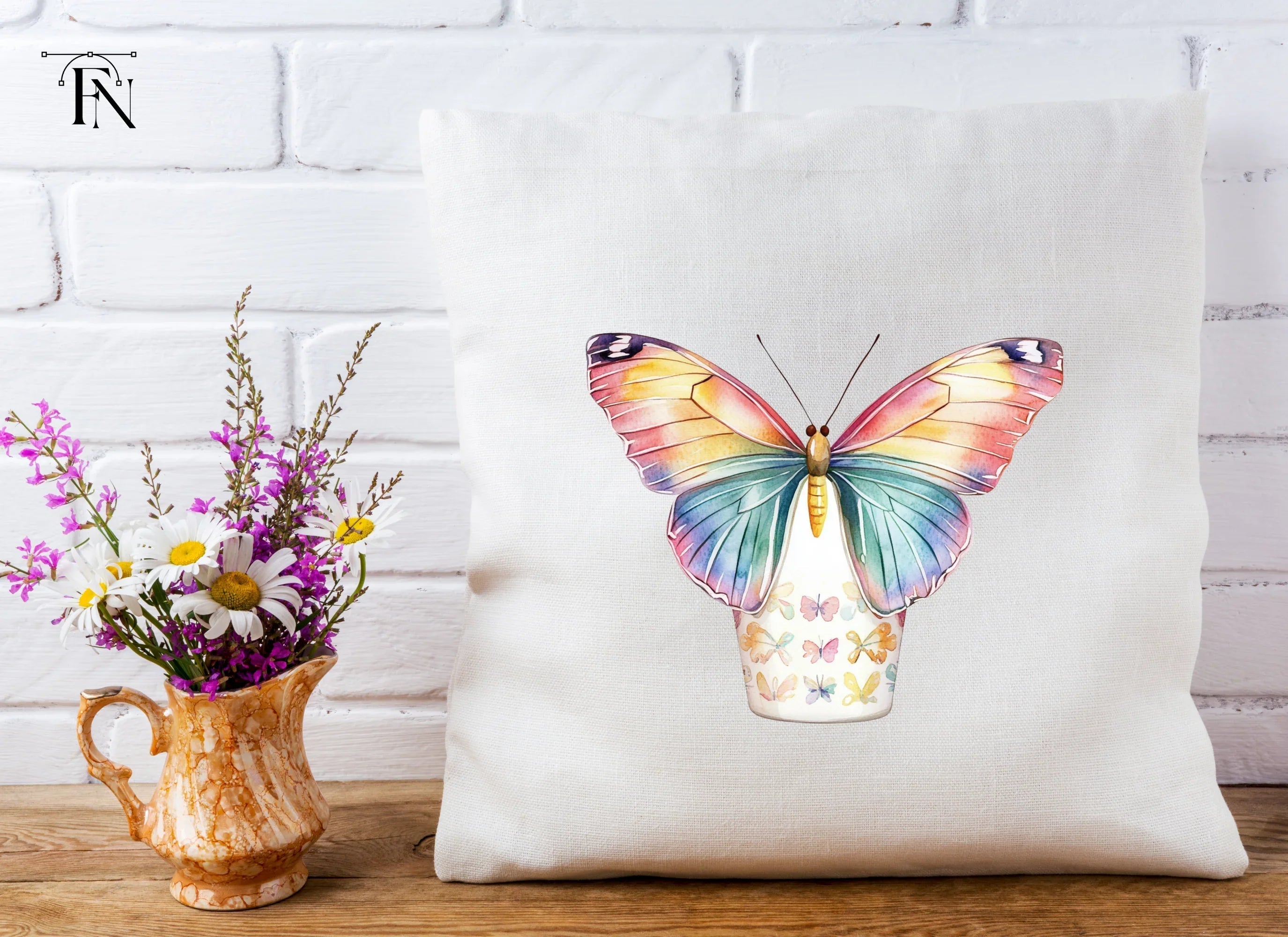 Rainbow Butterfly Floral Cup Clipart Bundle