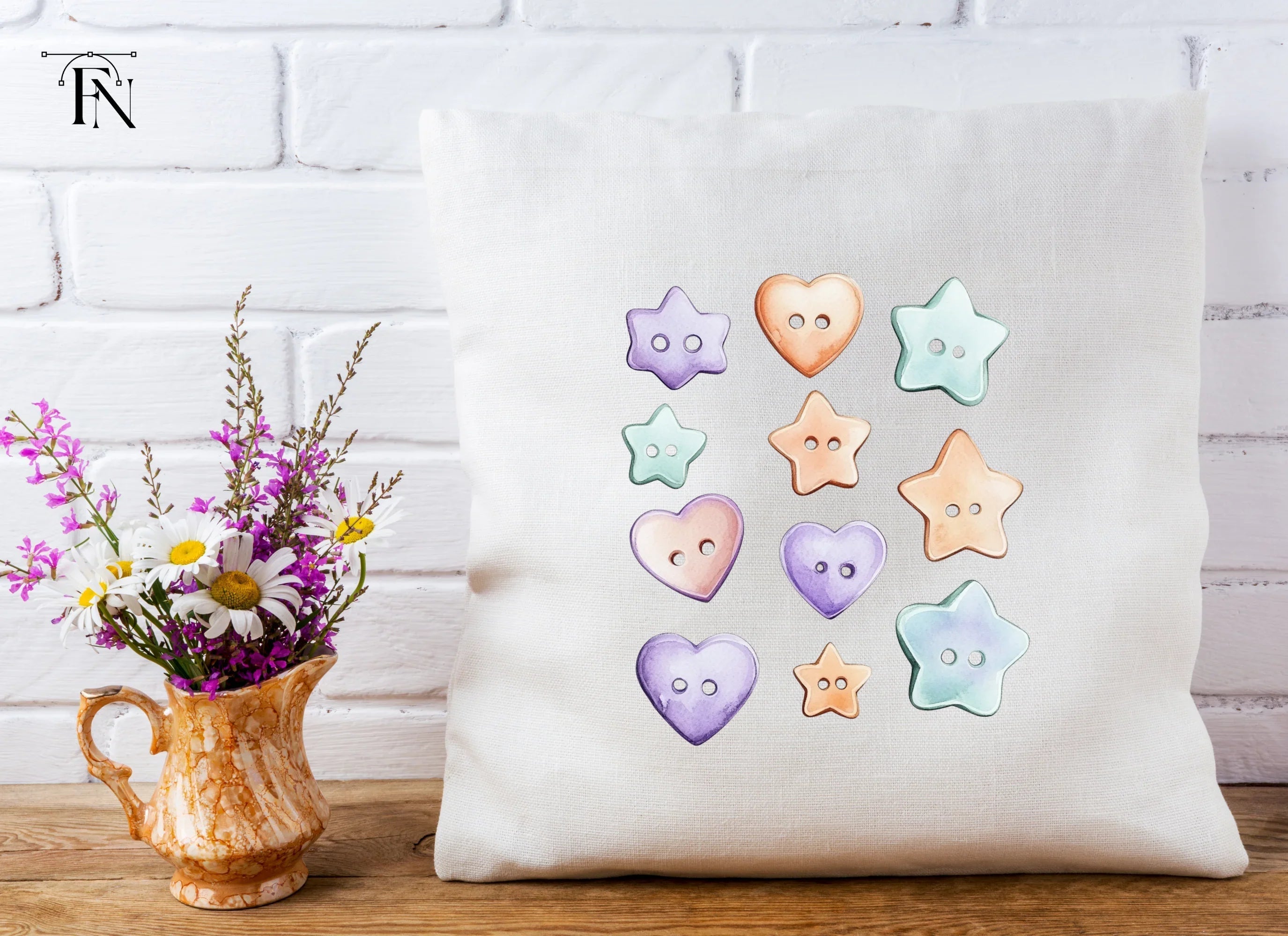 Assorted Pastel Heart and Star Buttons Clipart Bundle