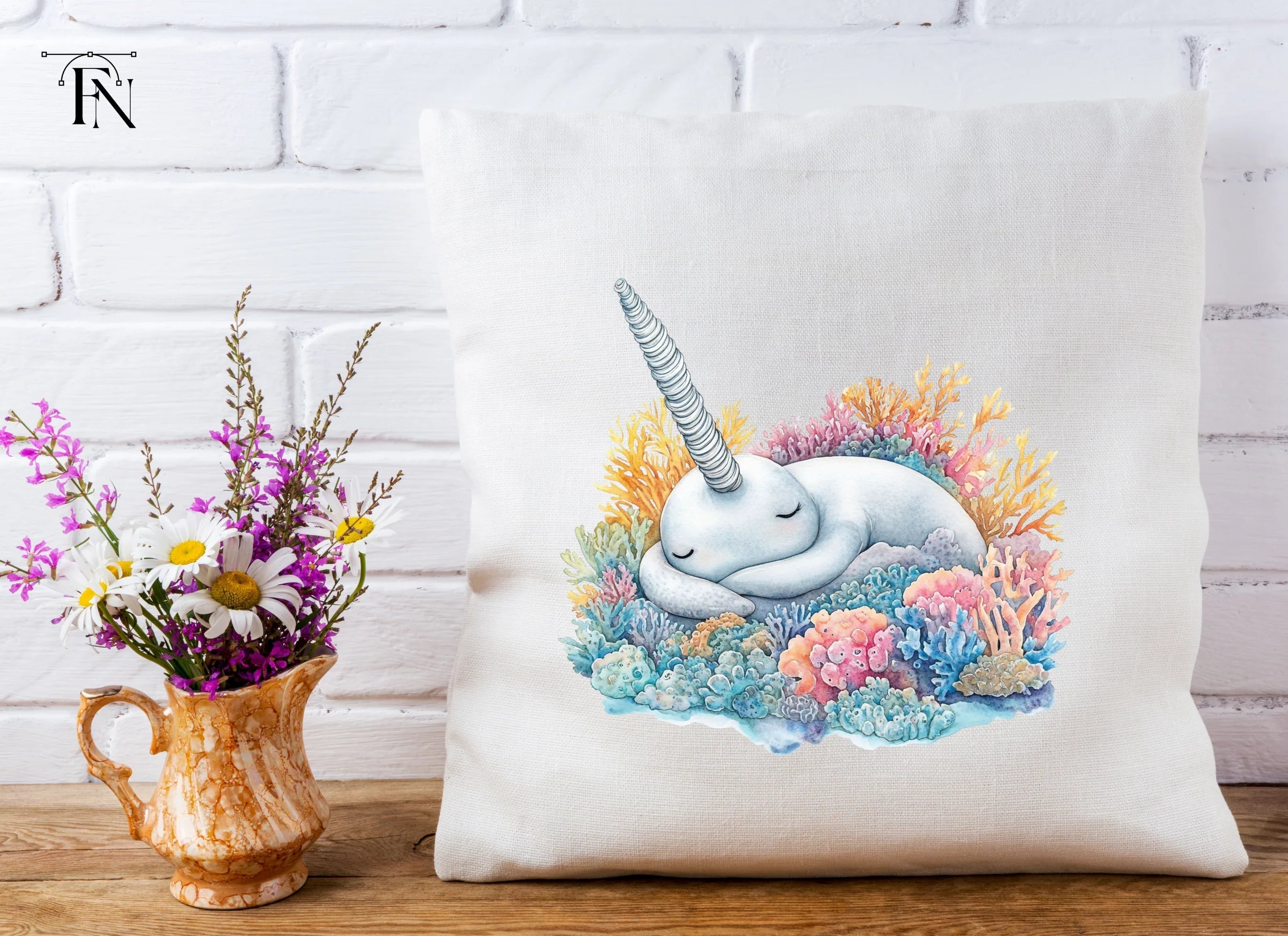Sleeping Narwhal in Coral Reef Clipart Bundle