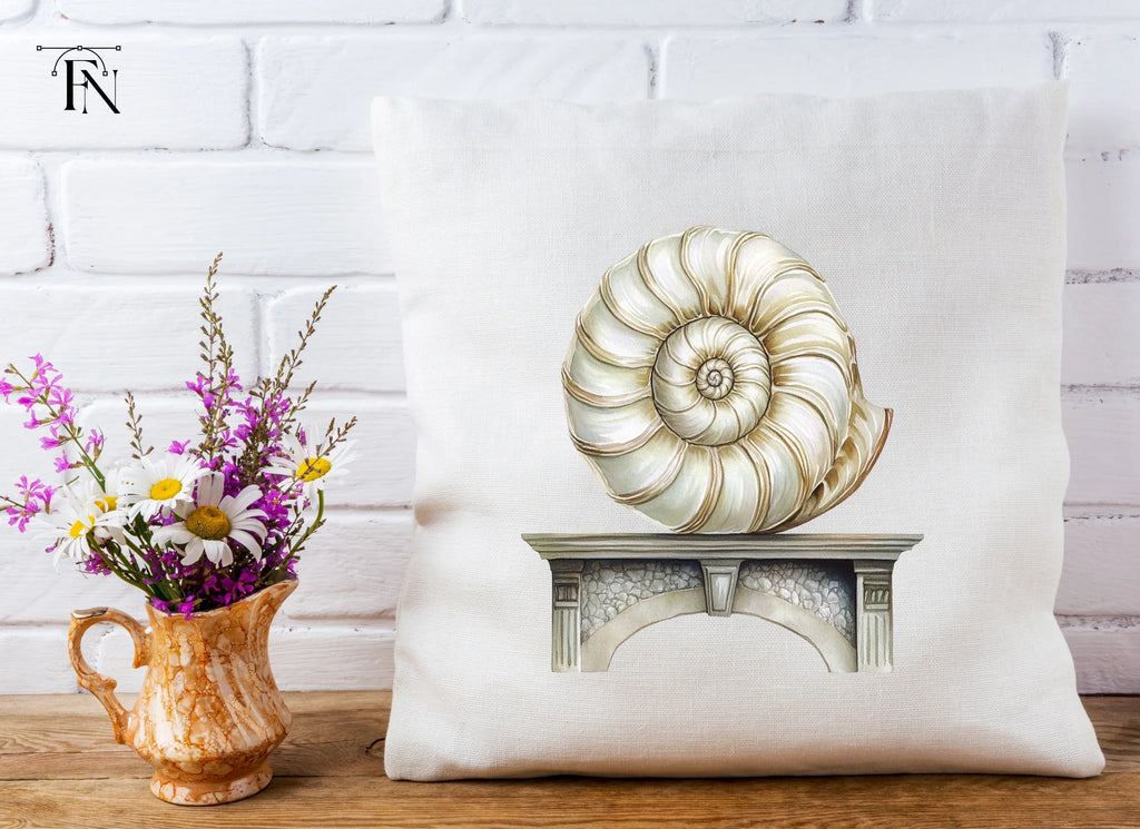 Elegant Nautilus Shell on Stone Pedestal Clipart Bundle