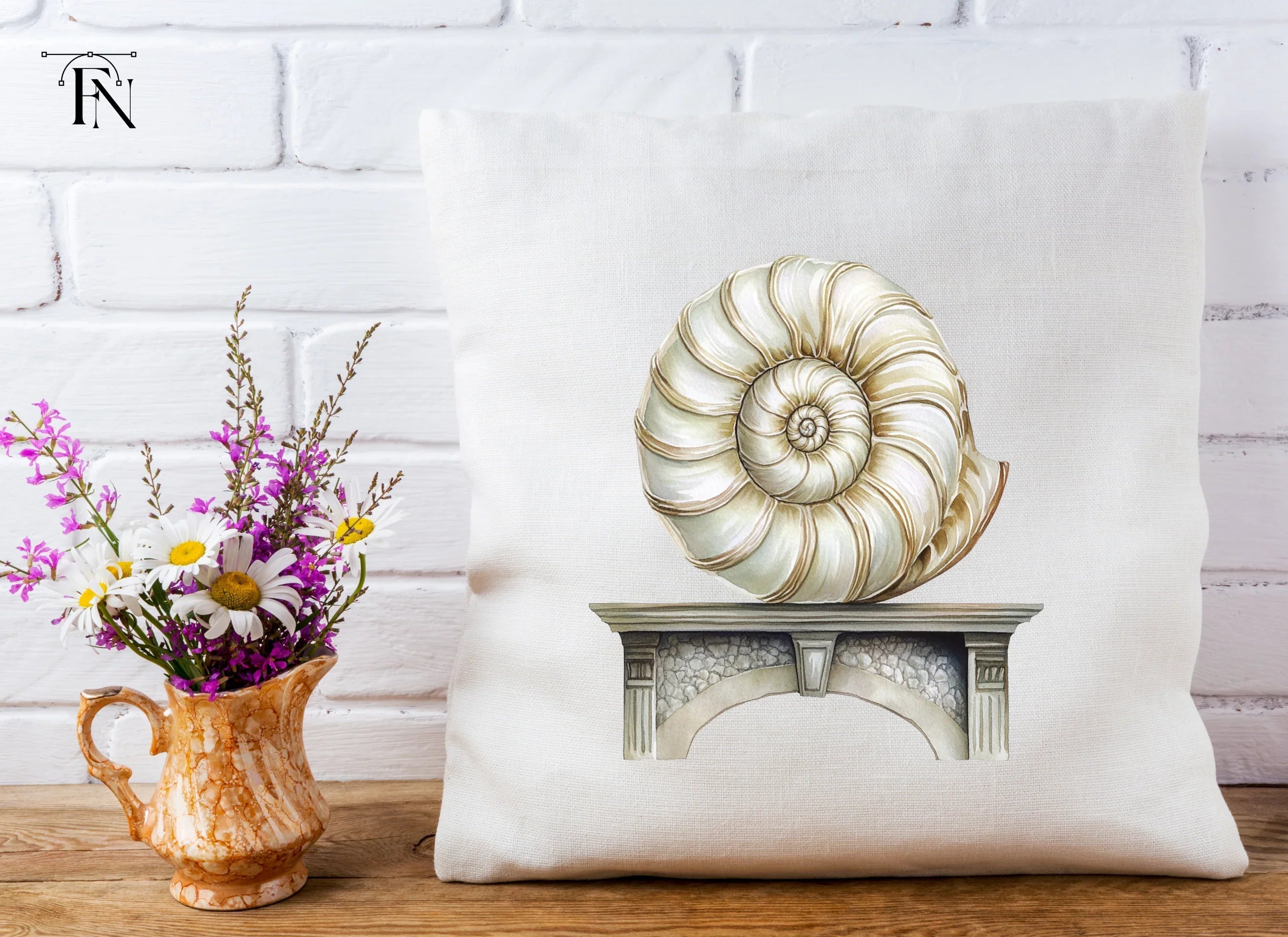 Elegant Nautilus Shell on Stone Pedestal Clipart Bundle