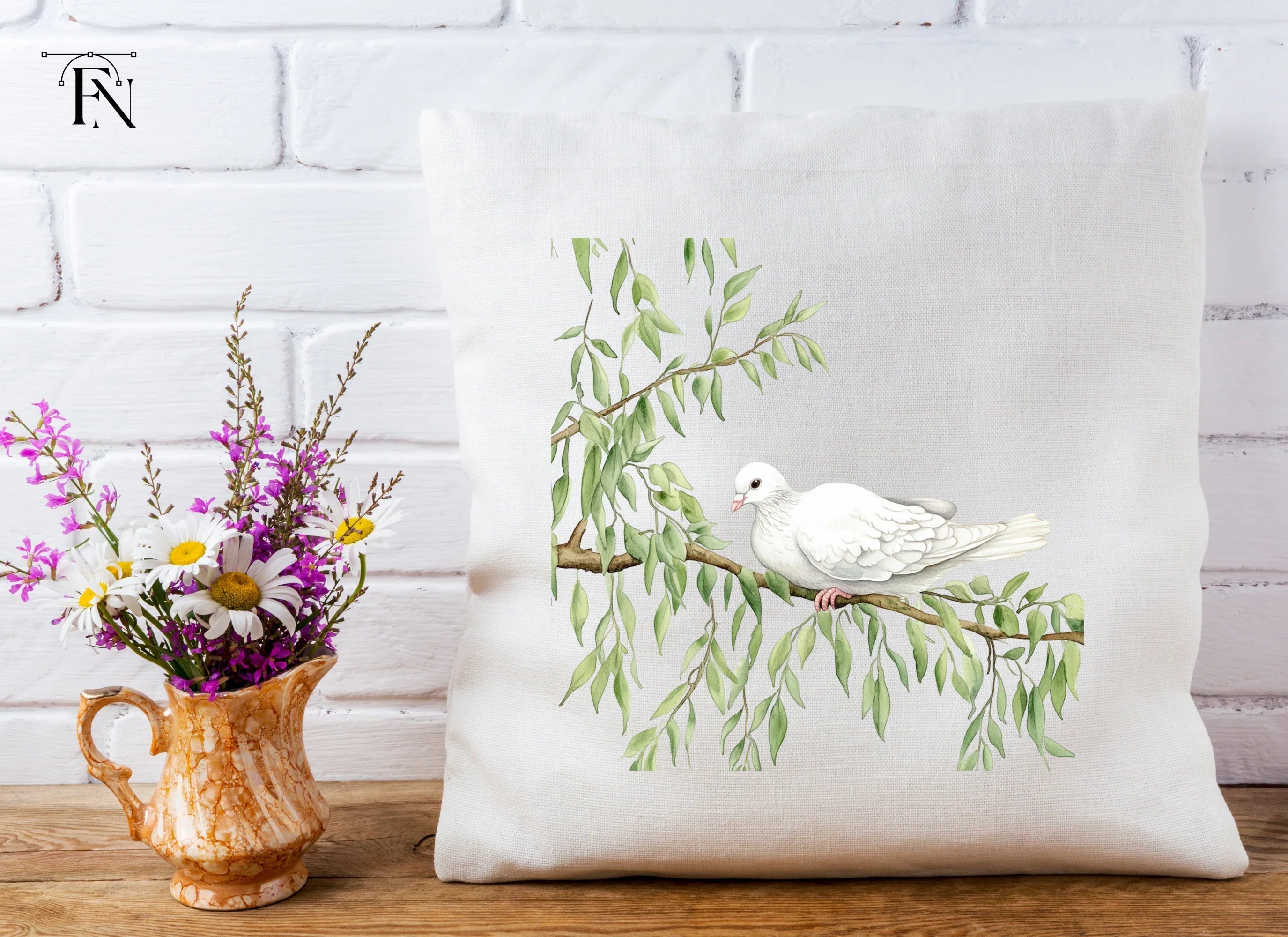 White Doves on Branches Clipart Bundle