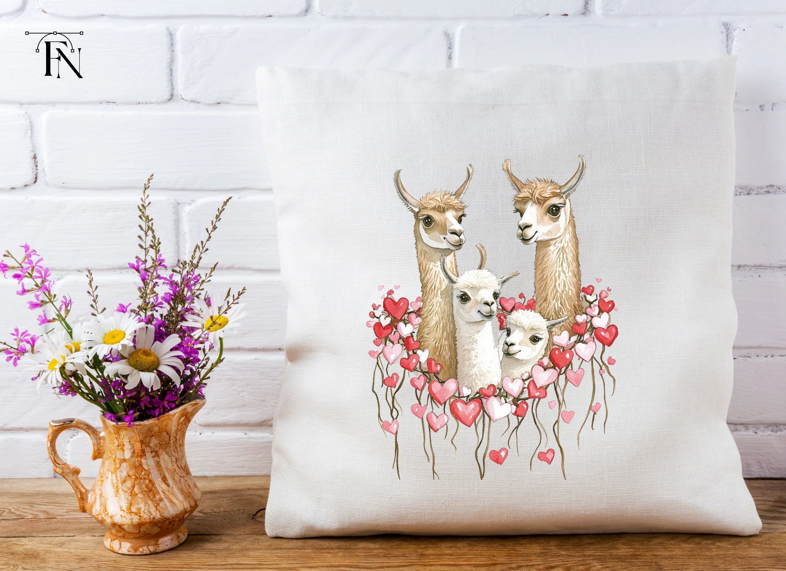 Llama Family with Hearts Clipart Bundle