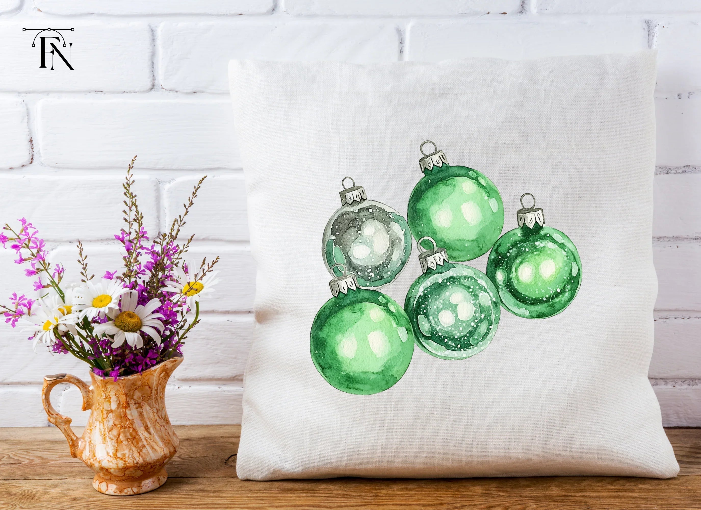 Green Christmas Ornaments Clipart Bundle
