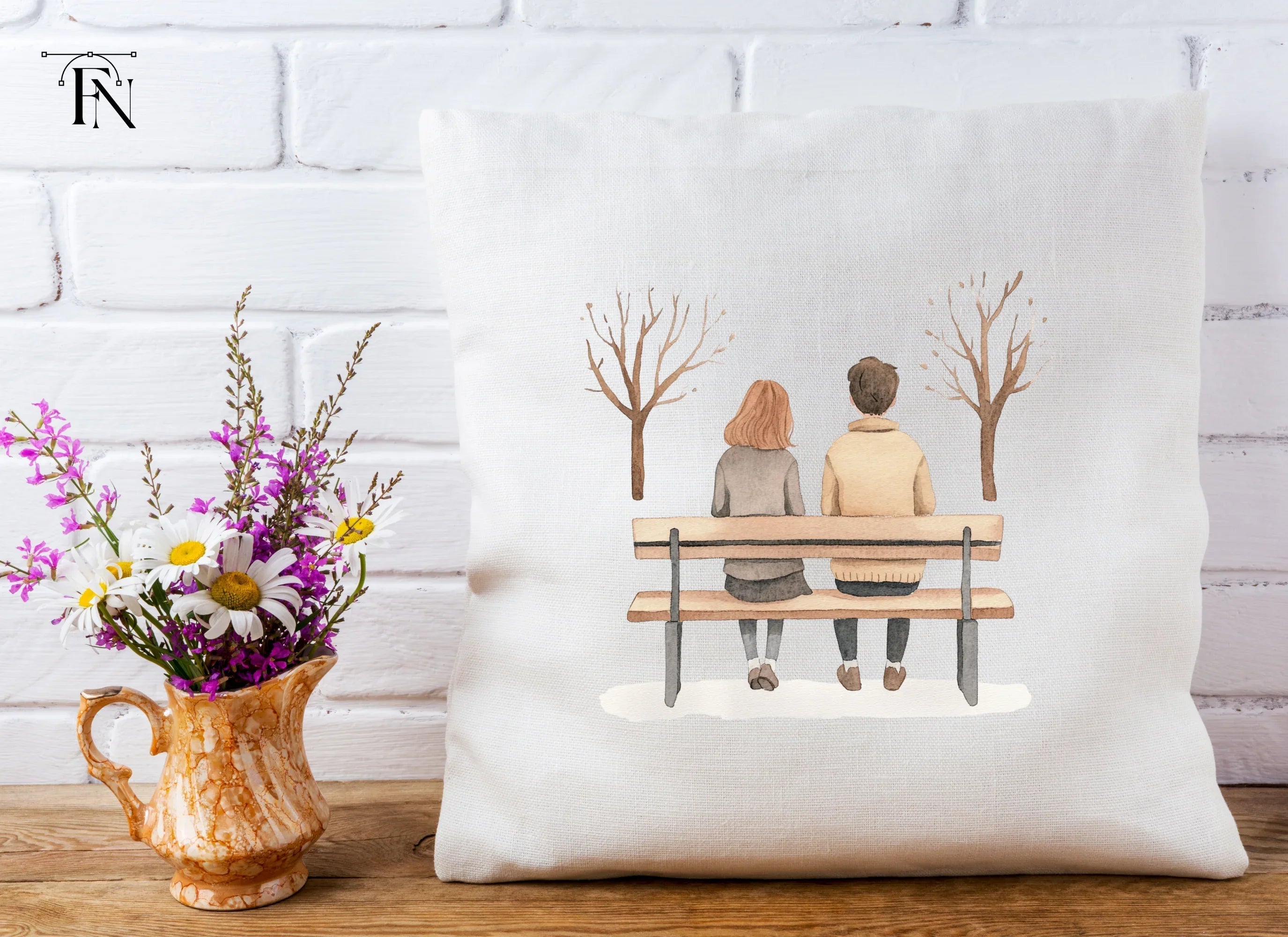 Couple on Bench Winter Scene Clipart Bundle