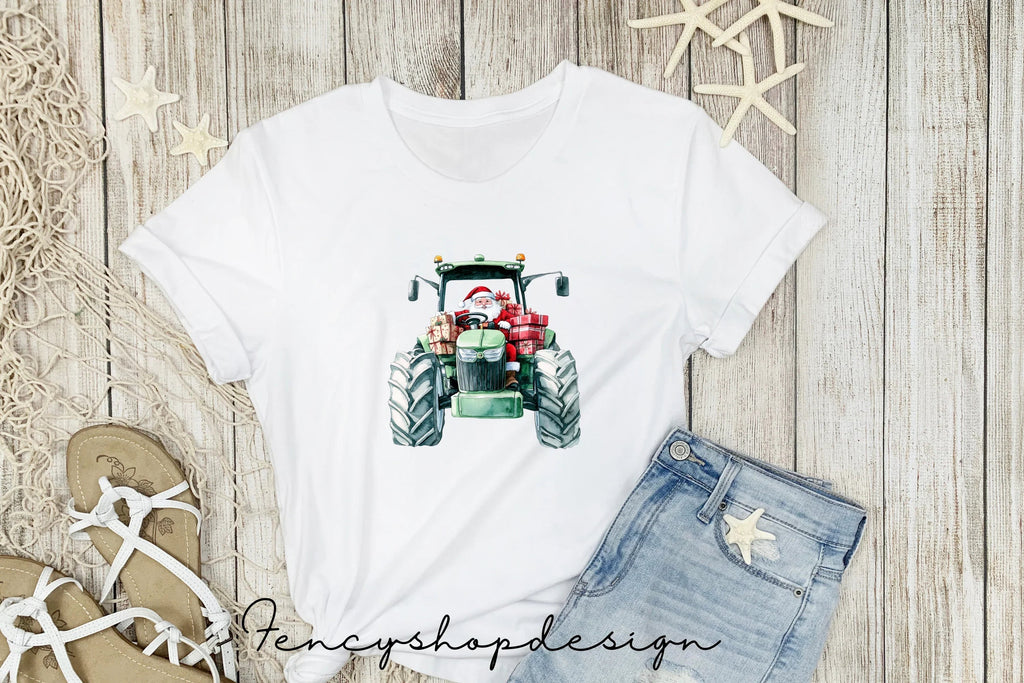 Santa Claus on Tractor Christmas Clipart Bundle