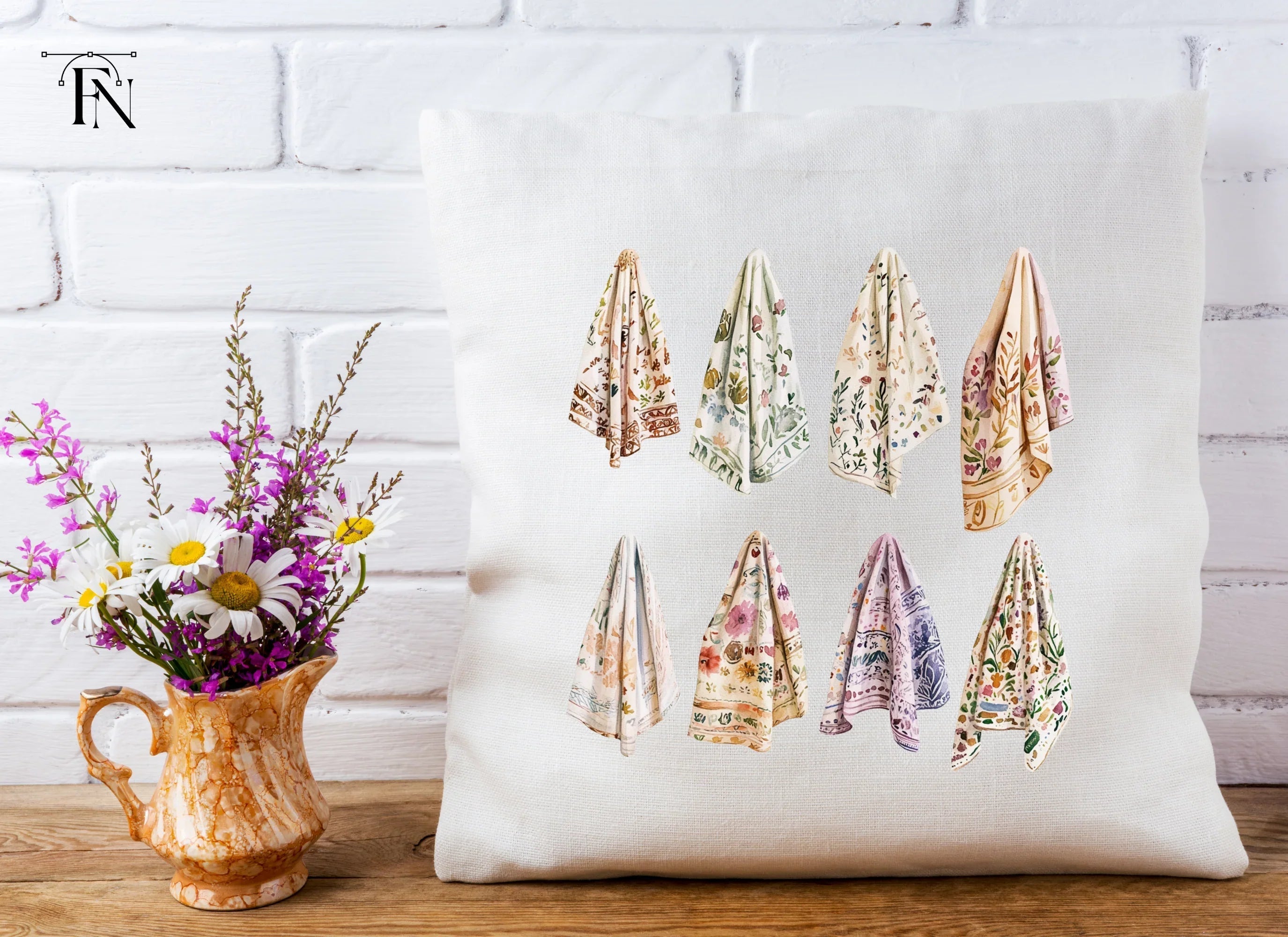 Boho Floral Textile Blanket Clipart Bundle