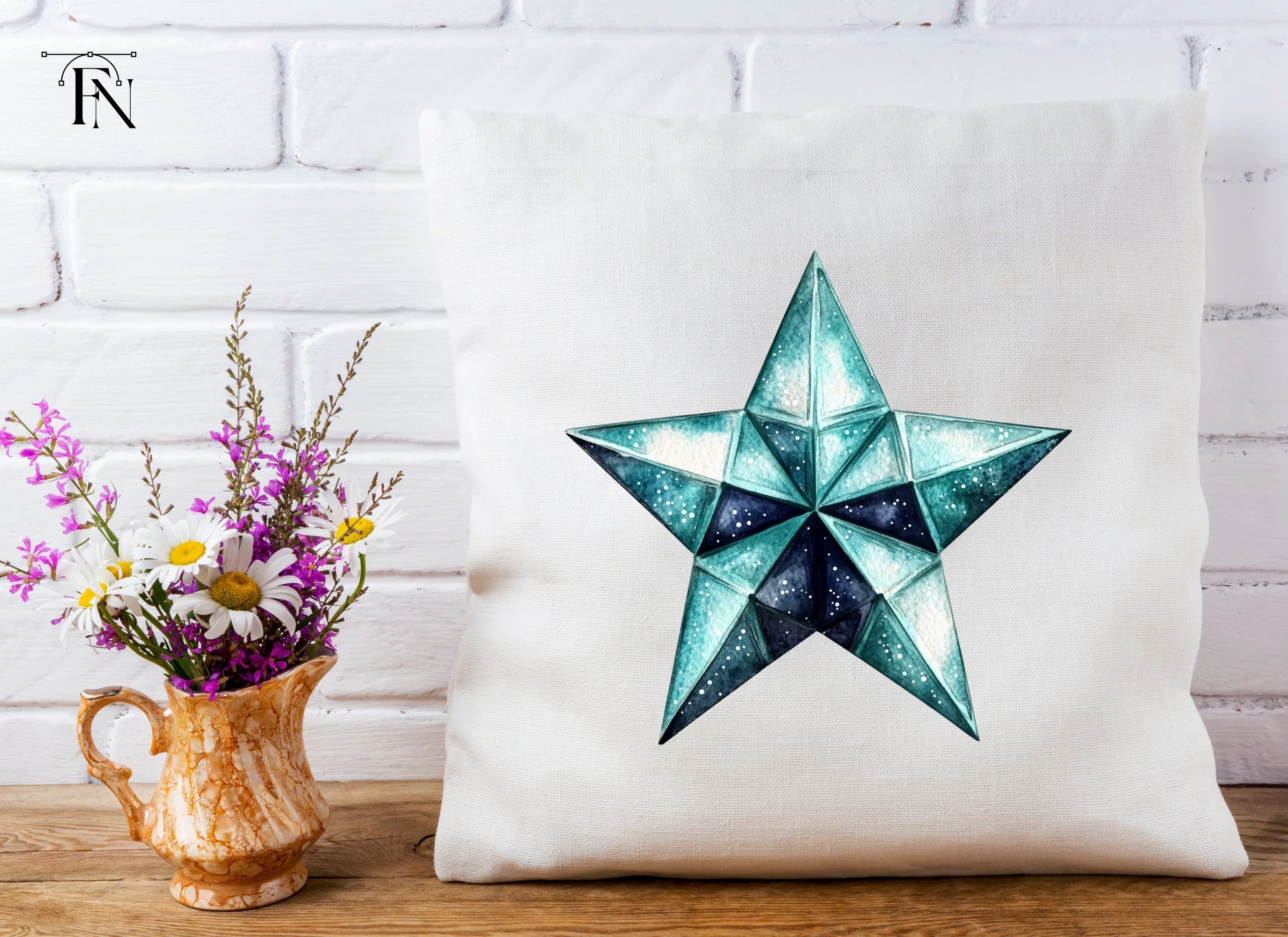 Geometric Blue Crystal Stars Clipart Bundle