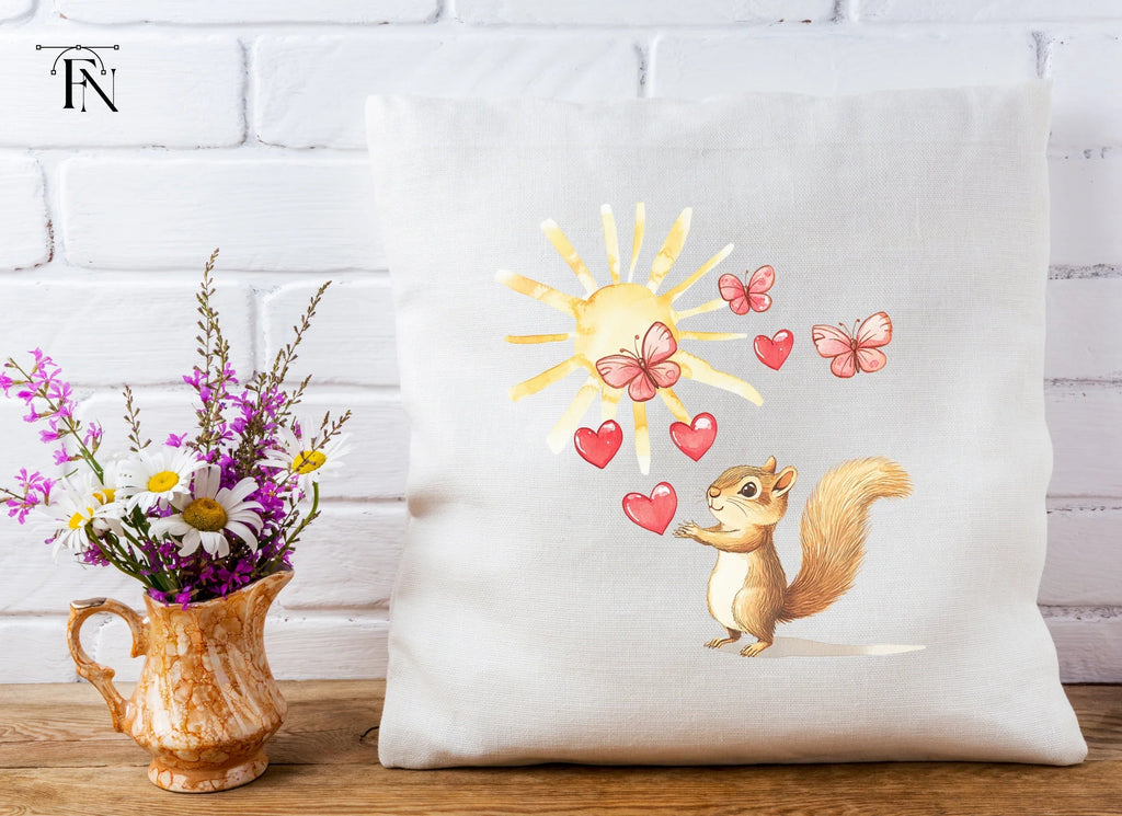 Happy Squirrel with Hearts and Butterflies Clipart Bundle