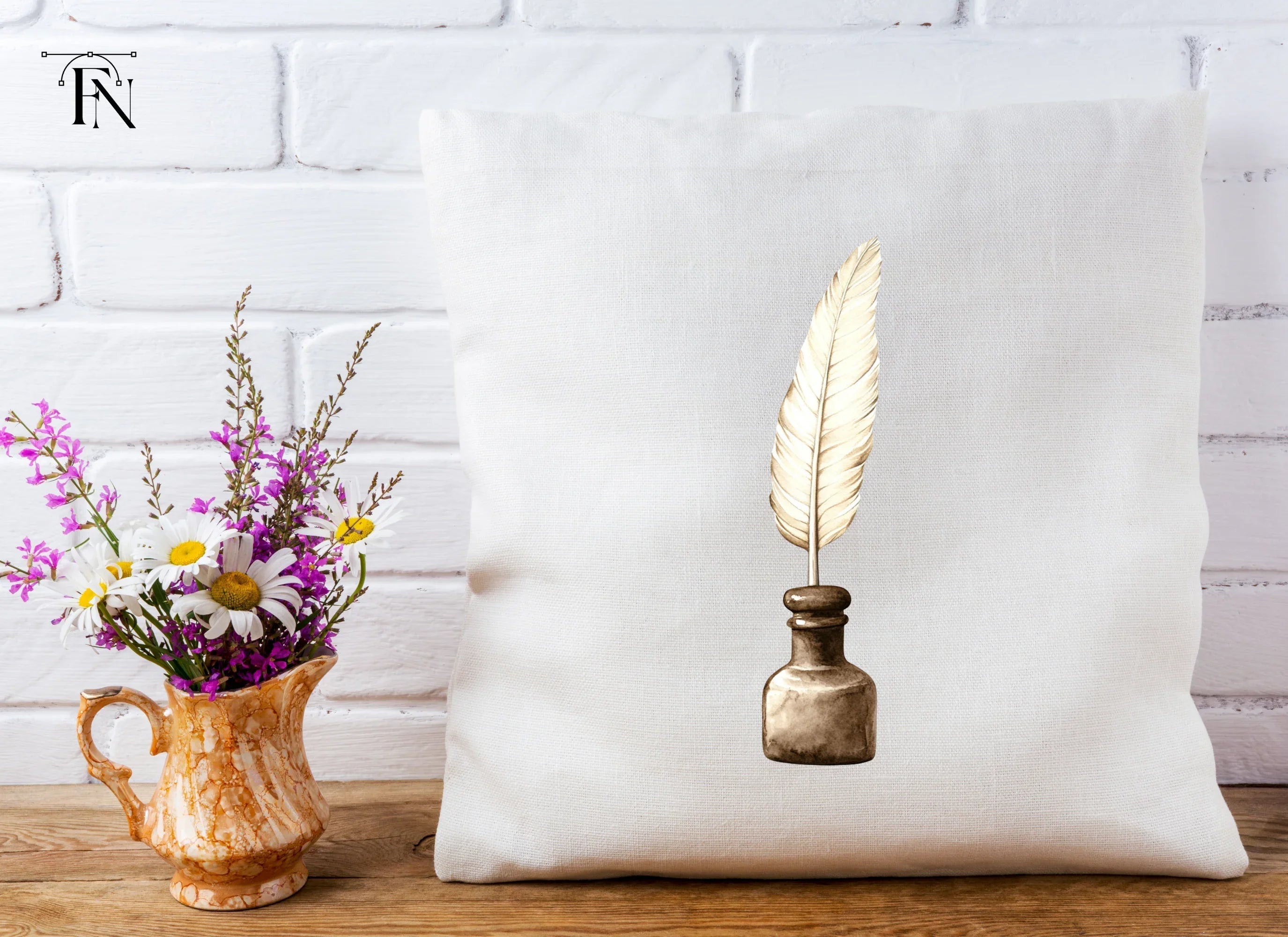 Elegant White Feather Quill Inkwell Clipart Bundle