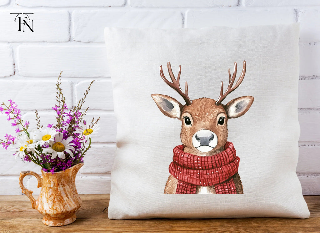 Cute Reindeer with Red Scarf Clipart Bundle