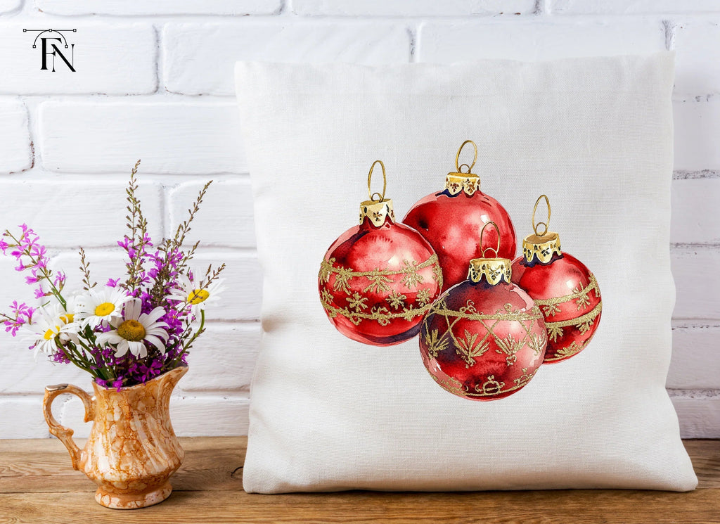 Sparkling Red Christmas Baubles Clipart Bundle