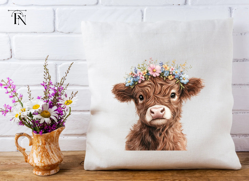 Cute Highland Cow Flower Crown Clipart Bundle