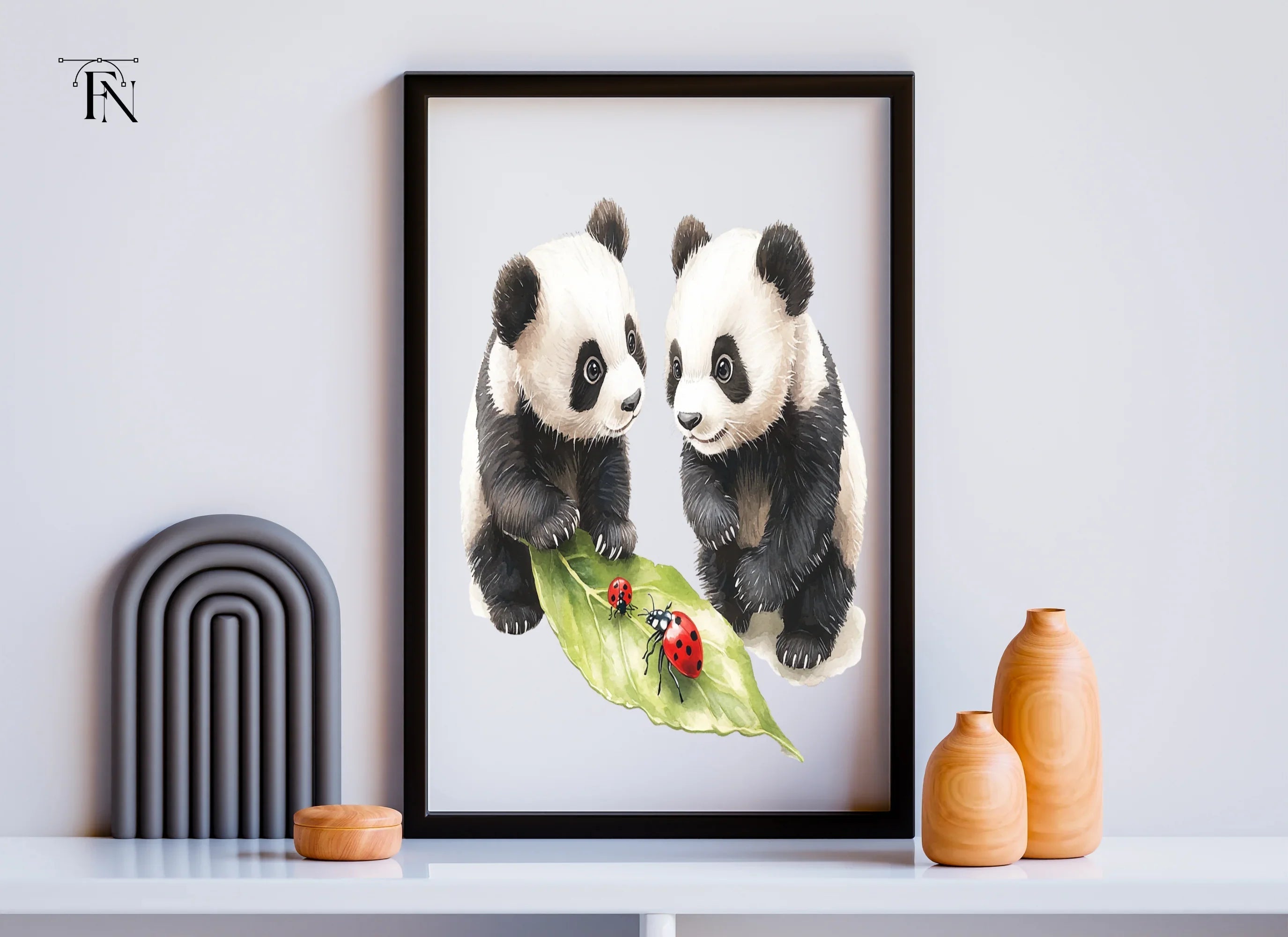 Cute Panda and Ladybugs Clipart Bundle
