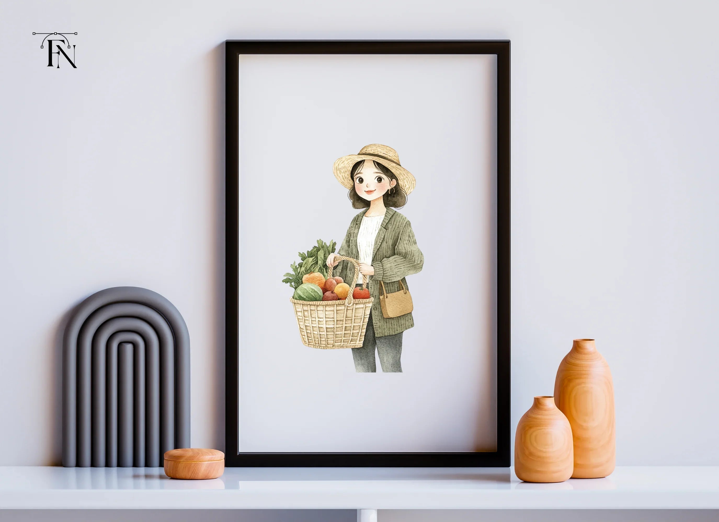 Girls with Baskets of Fresh Produce Clipart Bundle