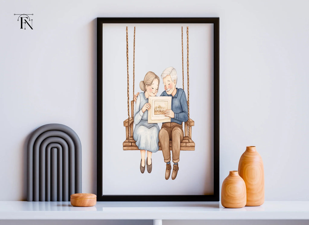 Elderly Couple on Swing Clipart Bundle
