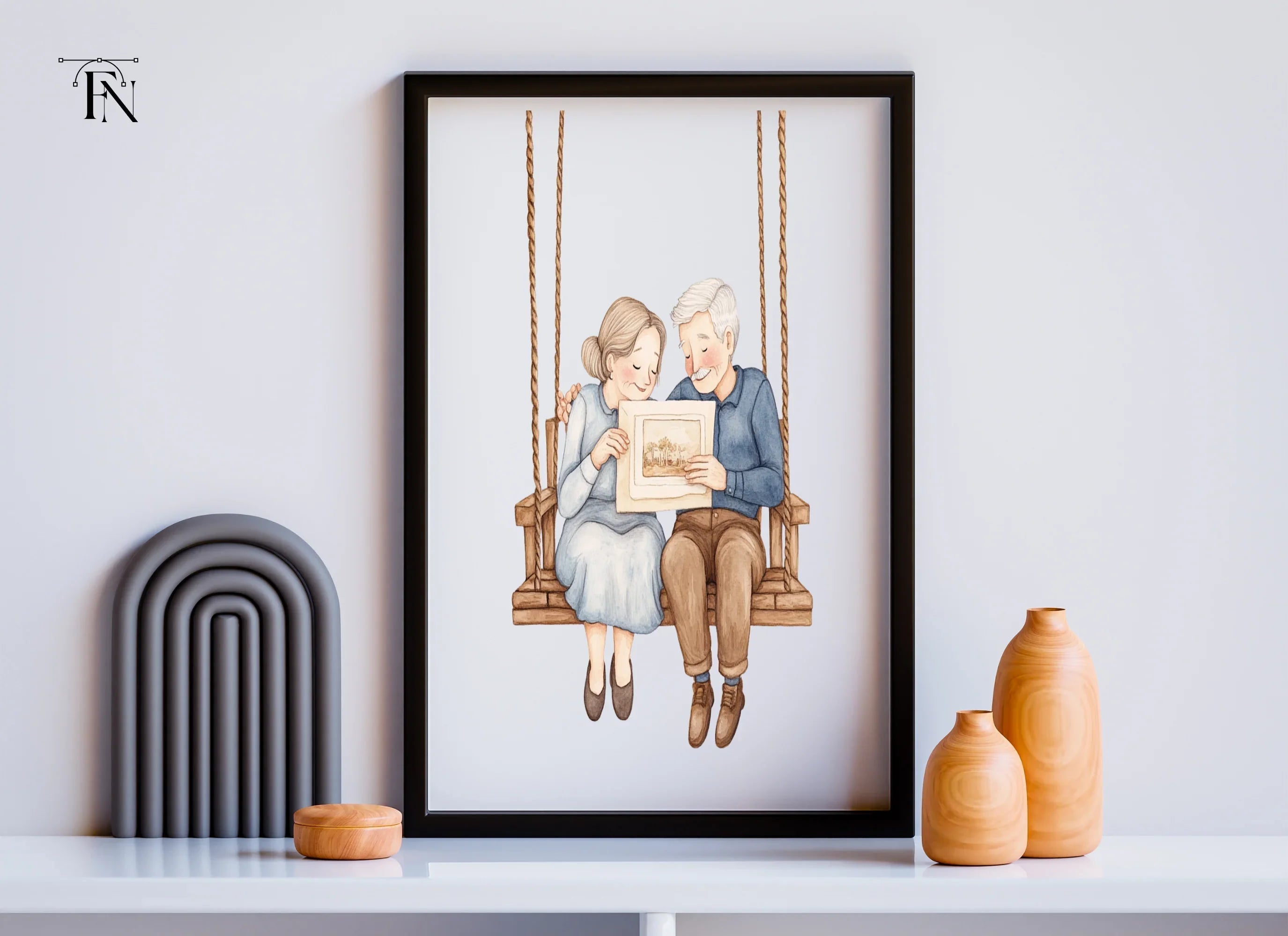 Elderly Couple on Swing Clipart Bundle