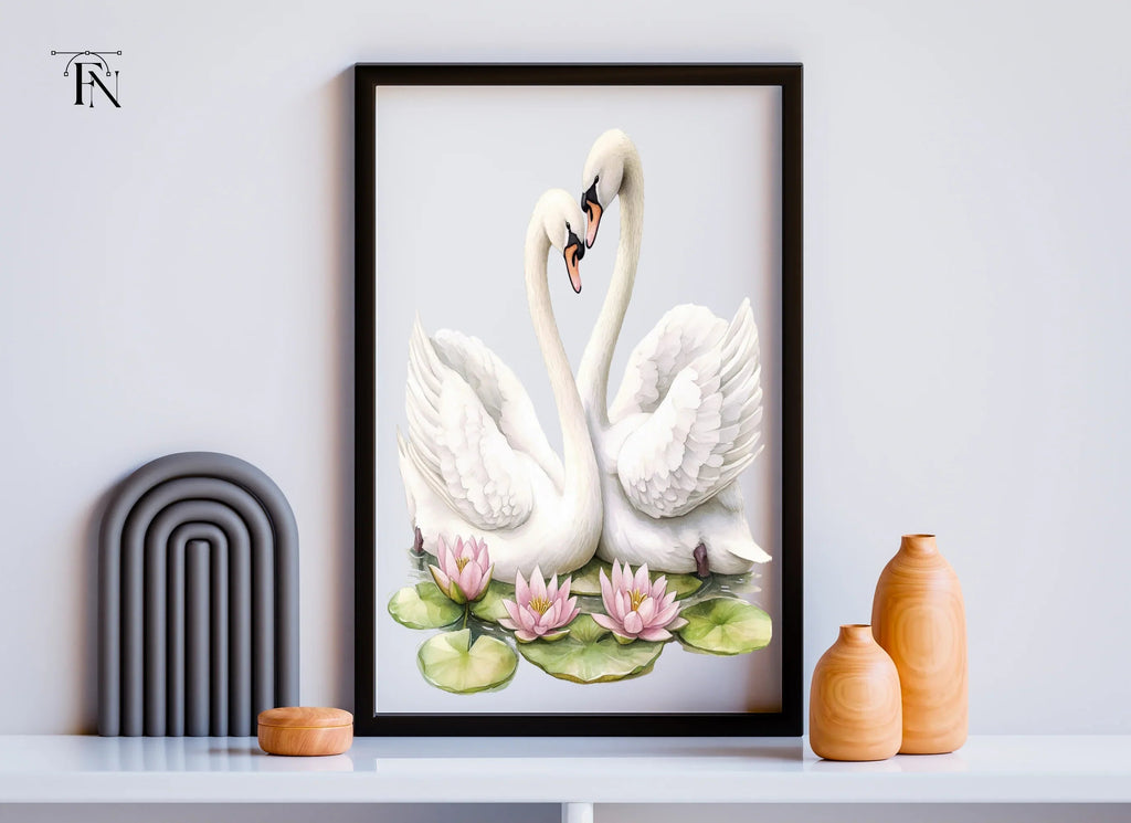 Romantic Swans with Water Lilies Clipart Bundle