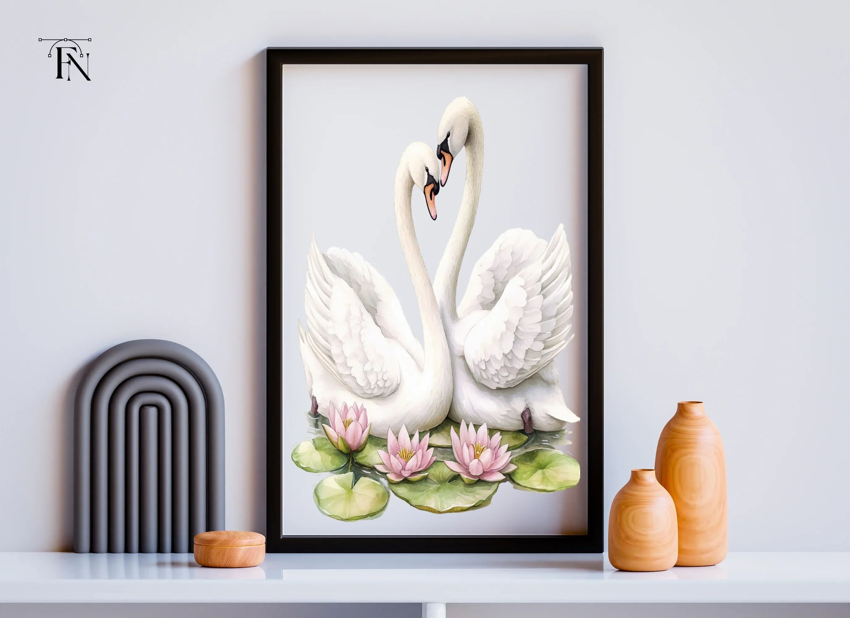 Romantic Swans with Water Lilies Clipart Bundle