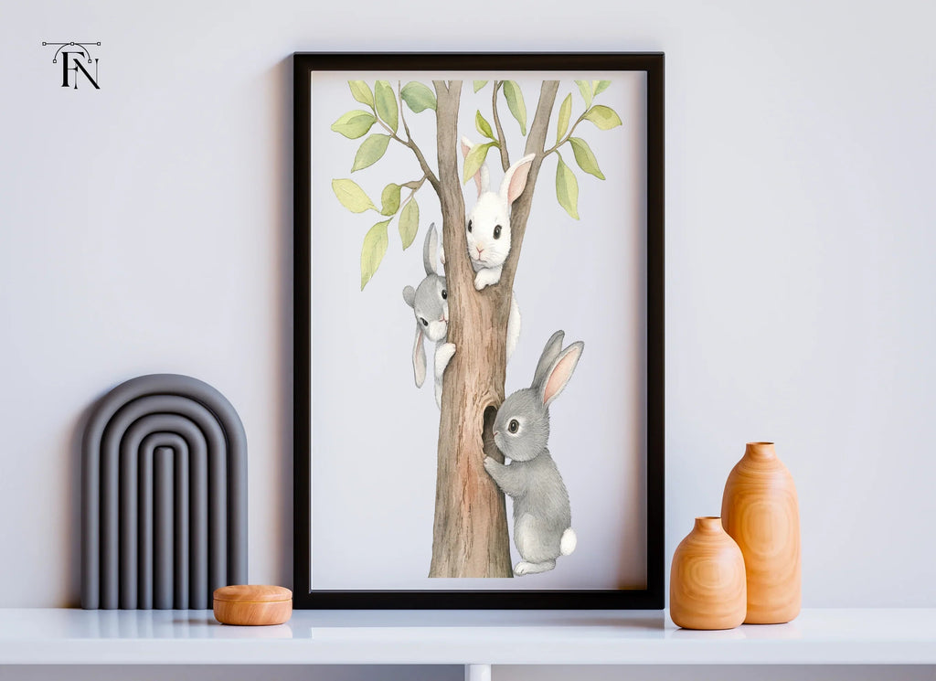 Cute Bunnies Climbing Tree Clipart Bundle