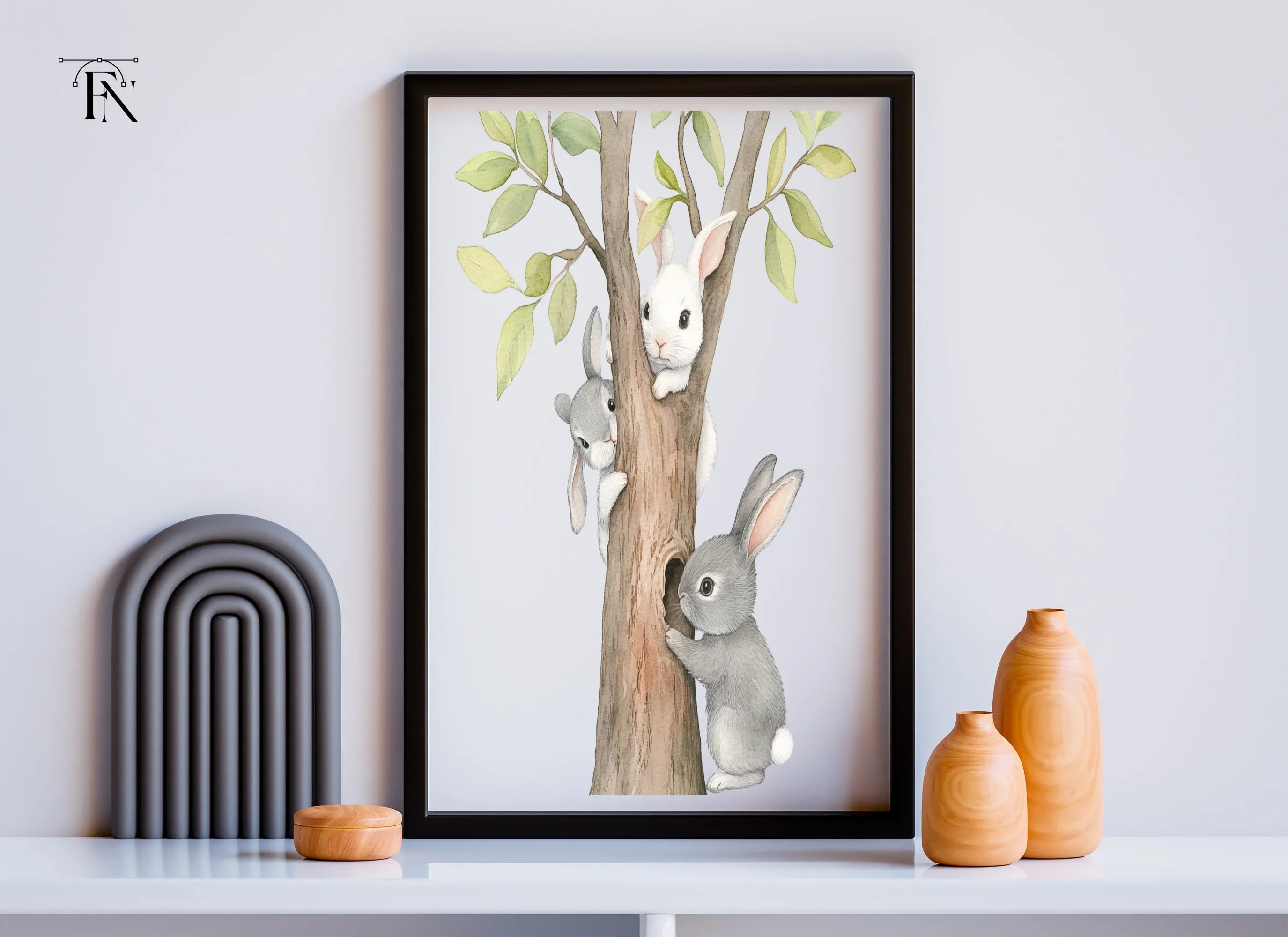 Cute Bunnies Climbing Tree Clipart Bundle