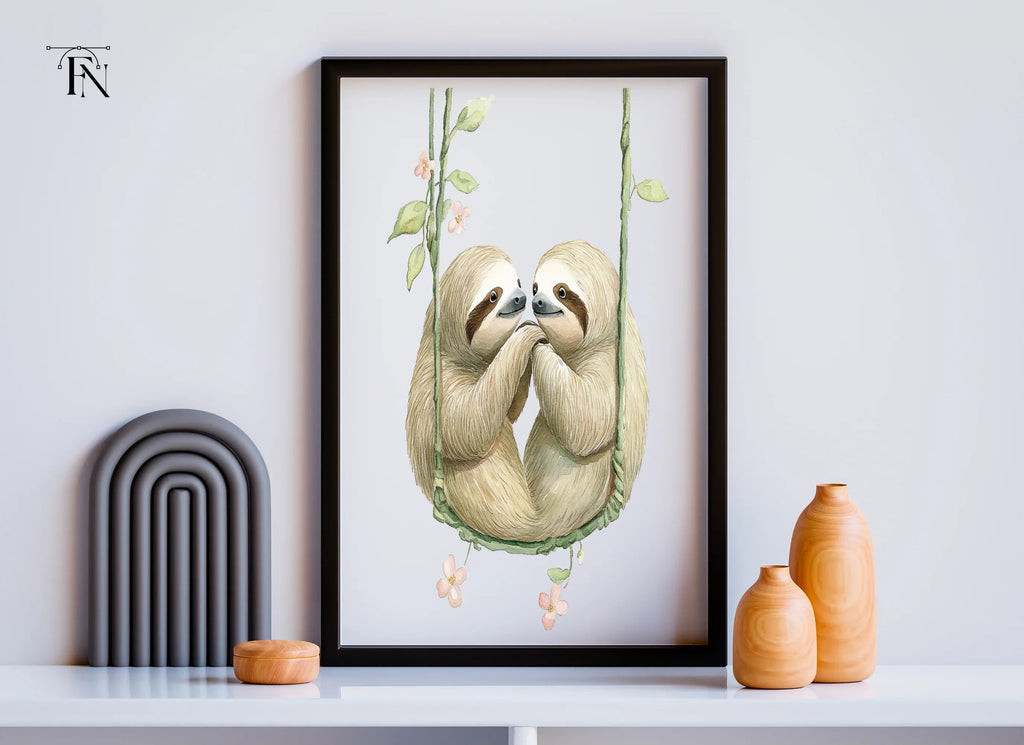Cute Sloth Couple on Swings Clipart Bundle