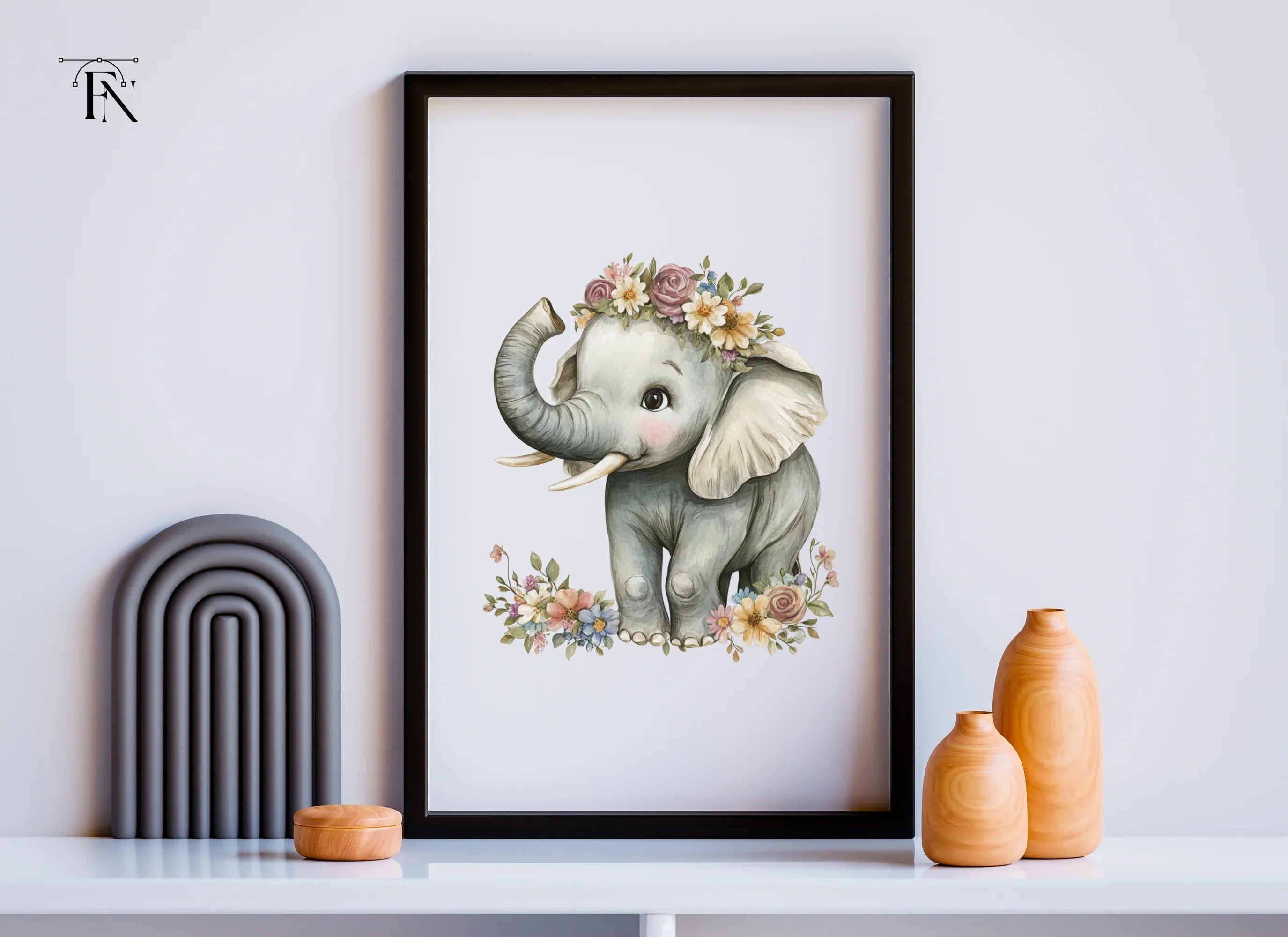 Cute Floral Elephant Clipart Bundle