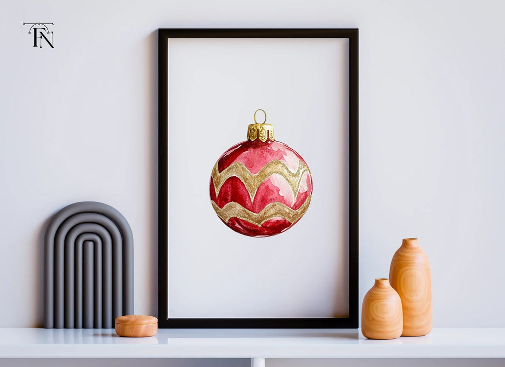 Red Gold Christmas Ornament Clipart Bundle