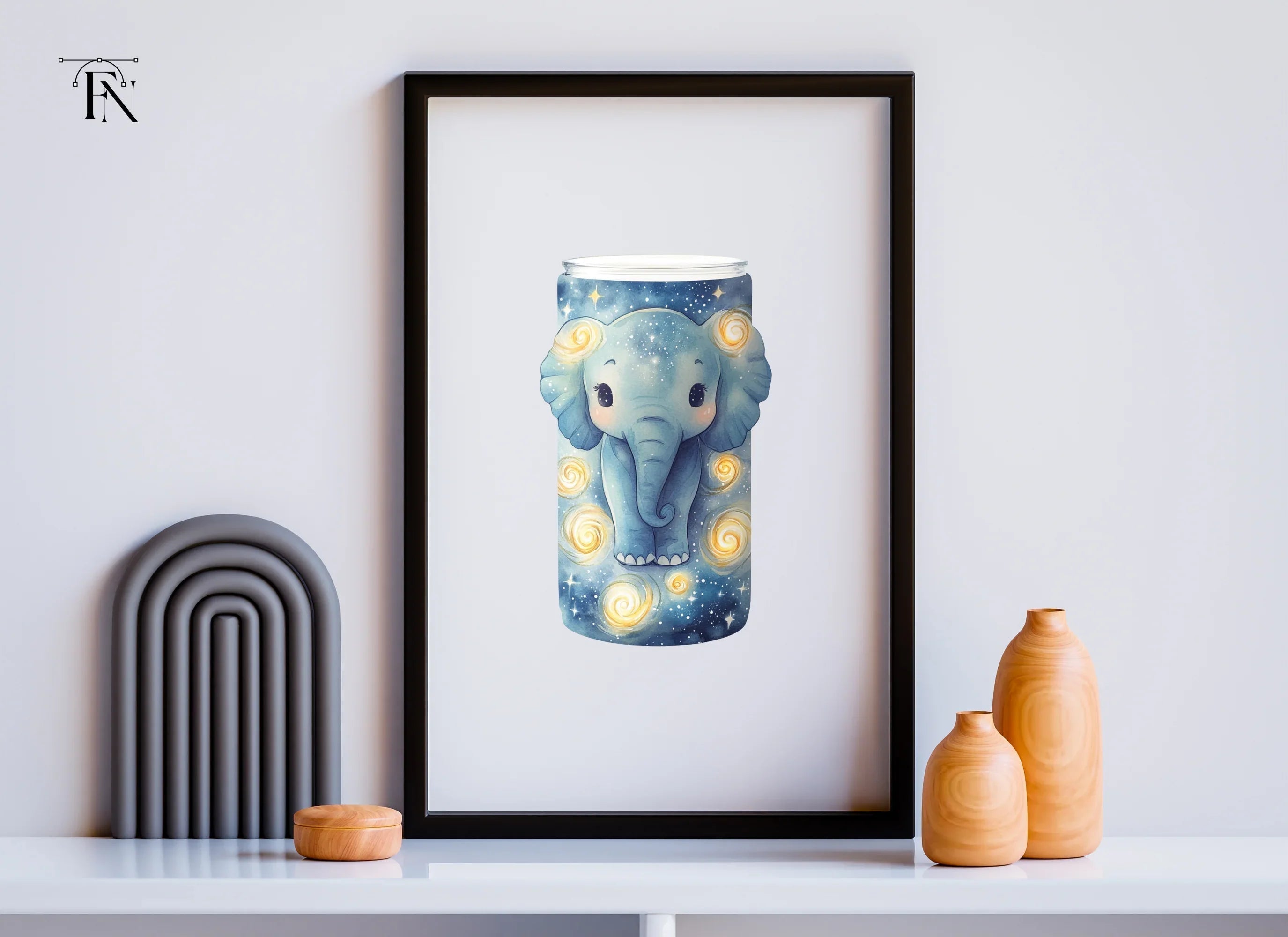Cute Elephant in Starry Night Clipart Bundle