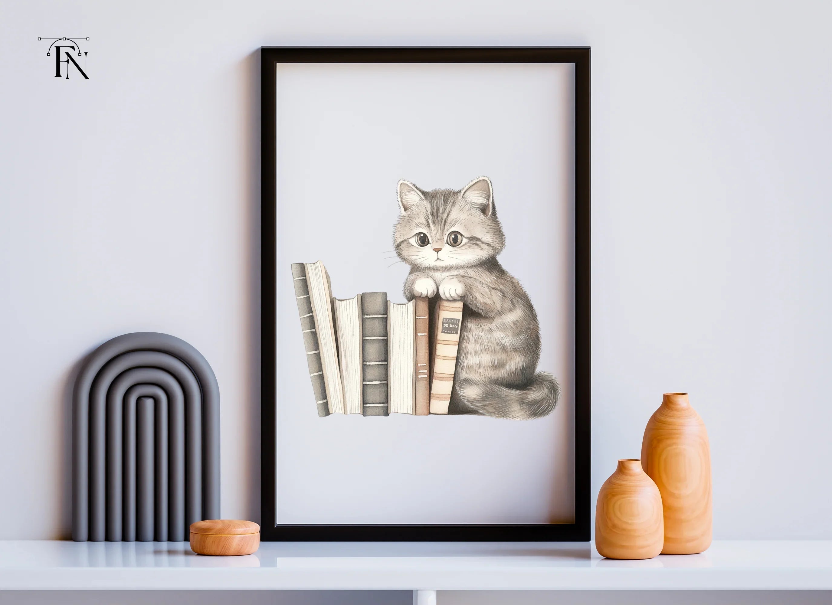 Cute Kitten with Books Clipart Bundle