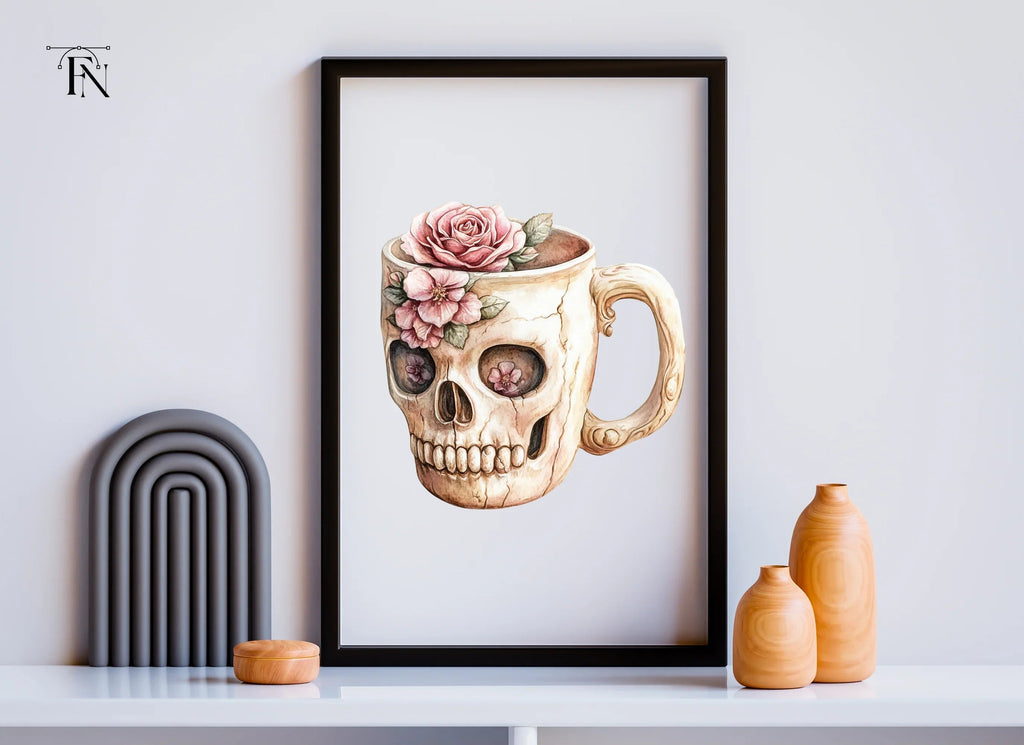Floral Skull Cup Clipart Bundle