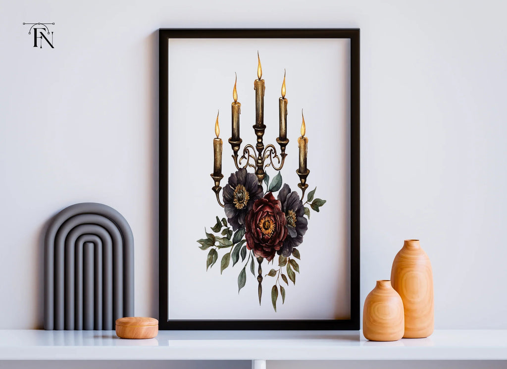Gothic Candelabra Floral Clipart Bundle