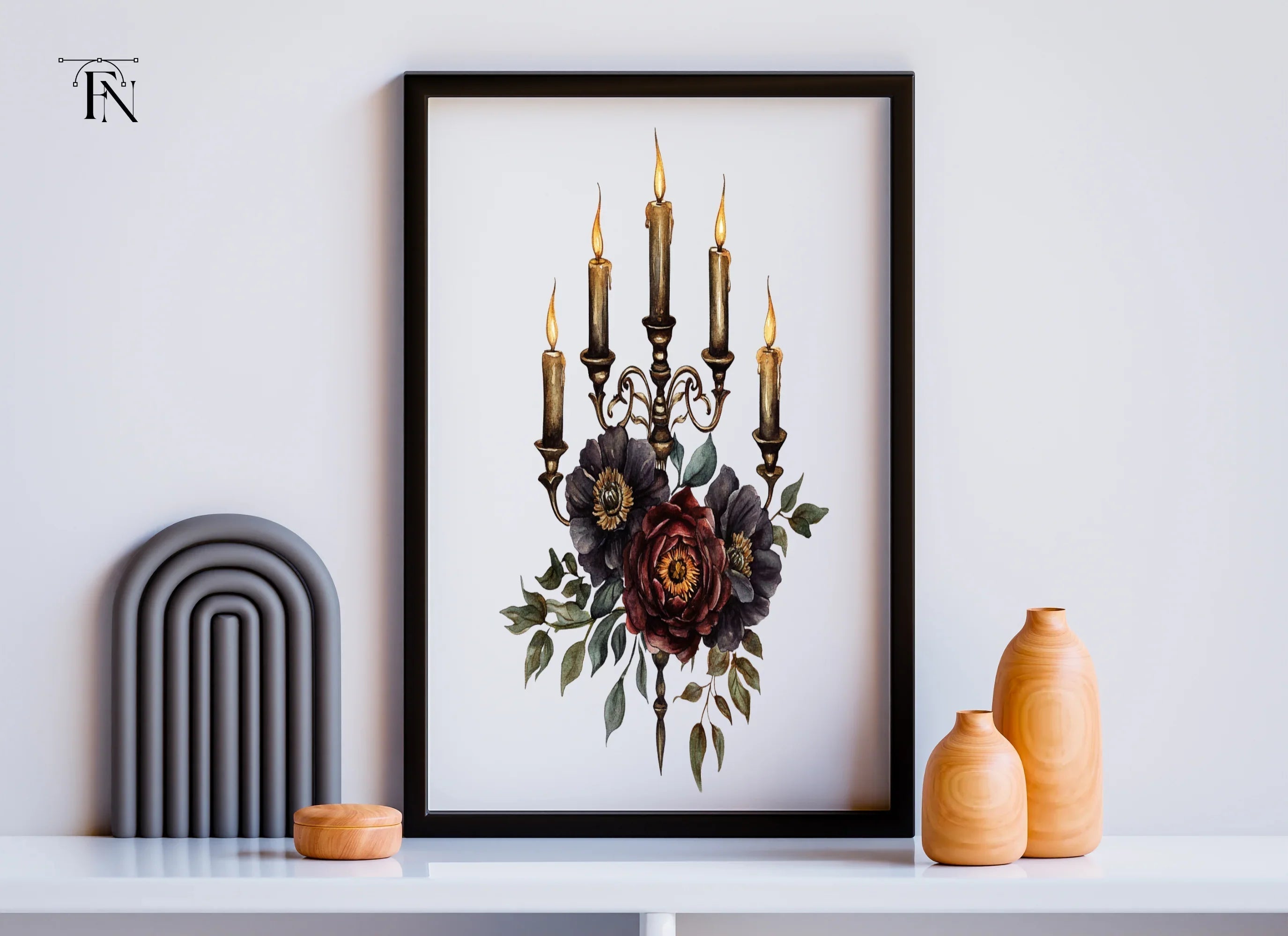 Gothic Candelabra Floral Clipart Bundle