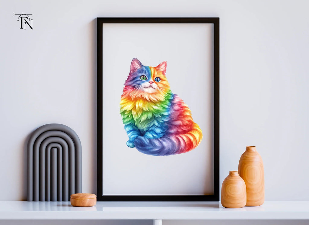 Rainbow Fluffy Cat Clipart Bundle
